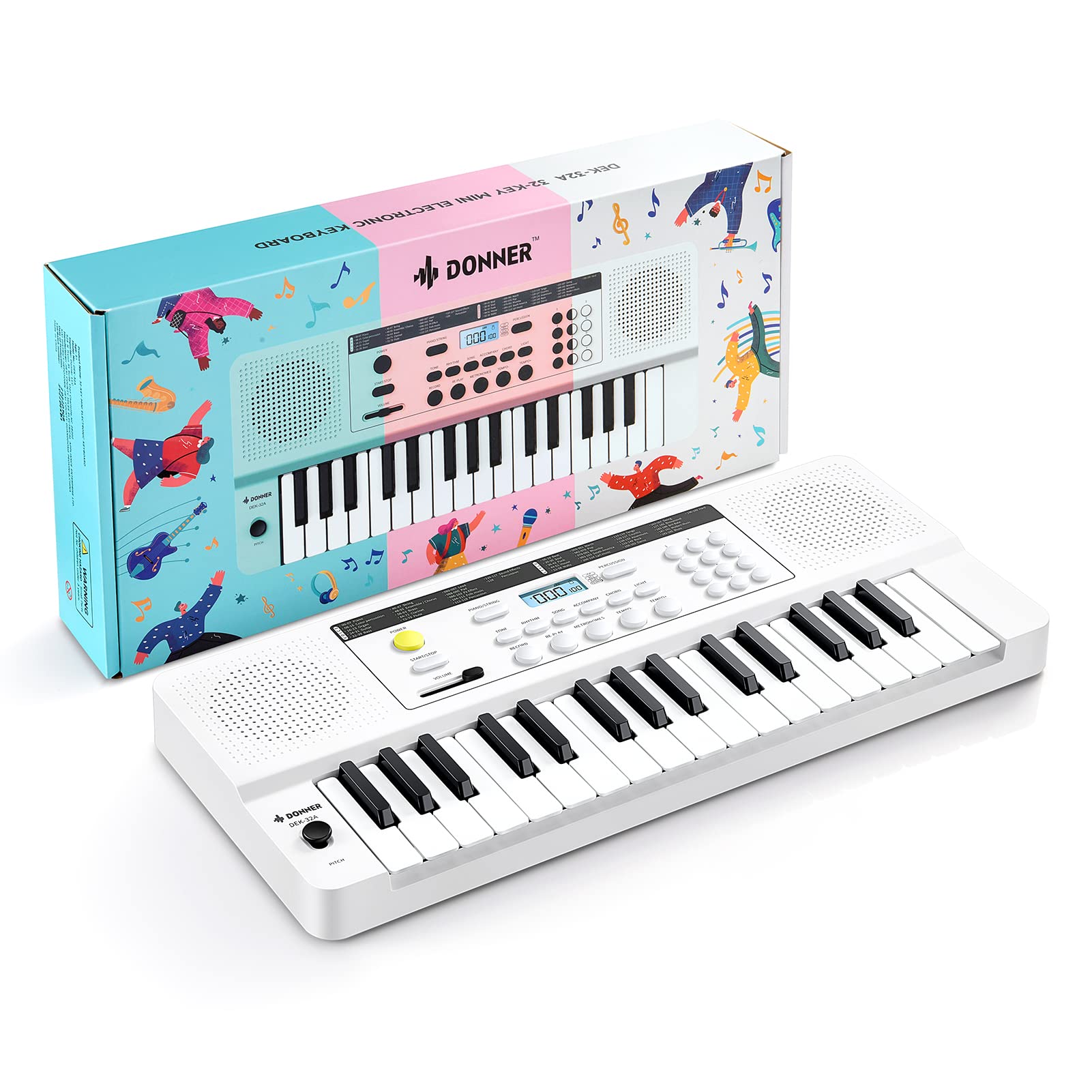 Donner 32 Key Keyboard Piano, Dek-32A Mini Electric Keyboard For Beginners, Small Portable Electric Piano With Led Light Keyboar