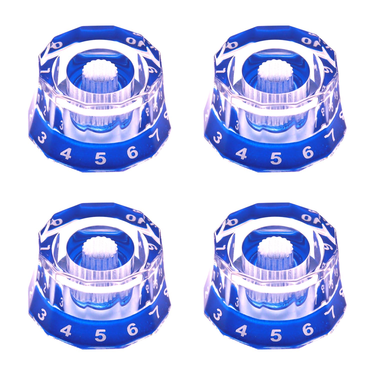 4Pcs Dodecagon Design Transparent Electric Guitar Knobs Clear Blue Speed Volume Tone Control Knob For Prs/Lp/Sg/Les Paul Guitar