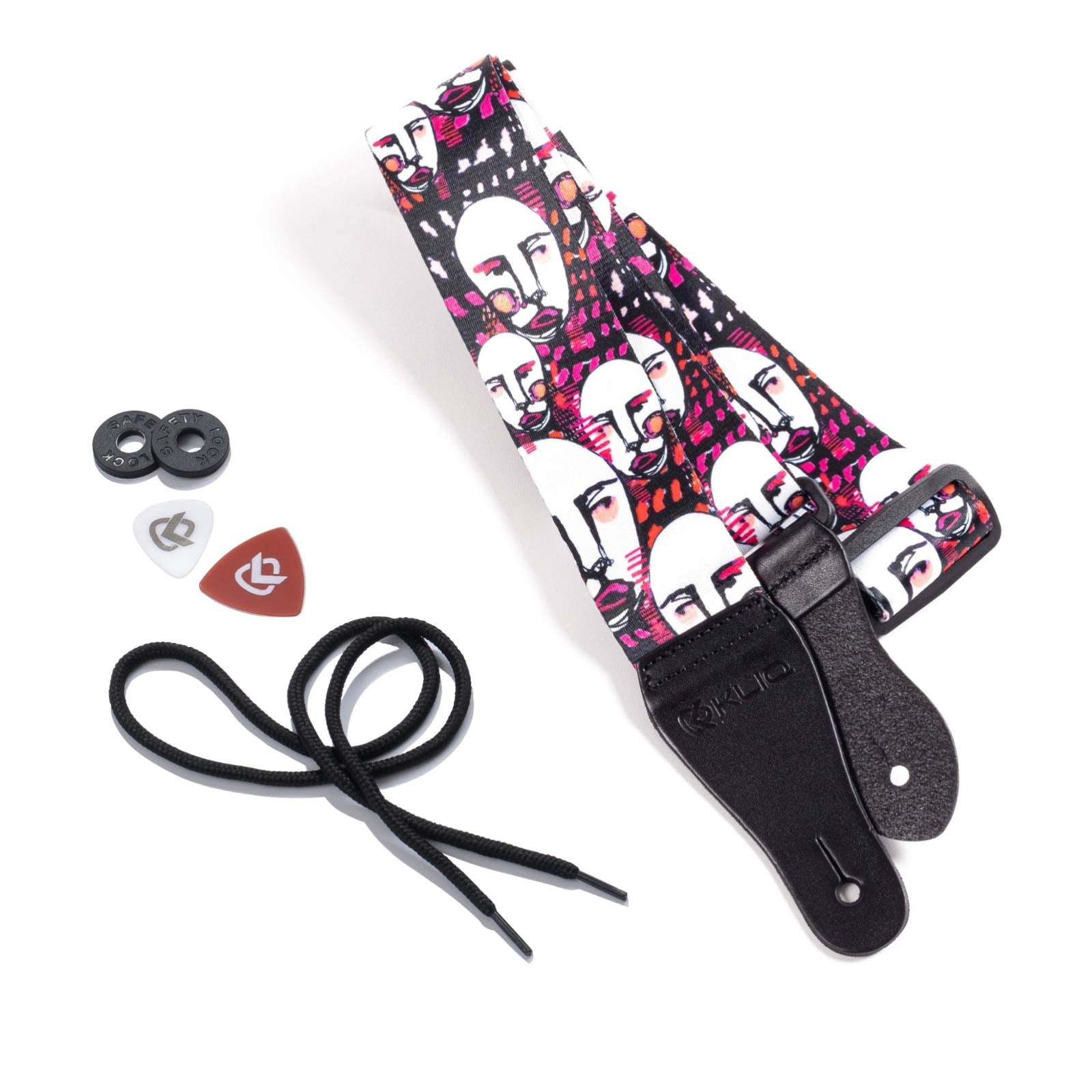 Kliq Vintage Woven Guitar Strap For Acoustic And Electric Guitars + 2 Free Rubber Strap Locks, 2 Free Guitar Picks And 1 Free La
