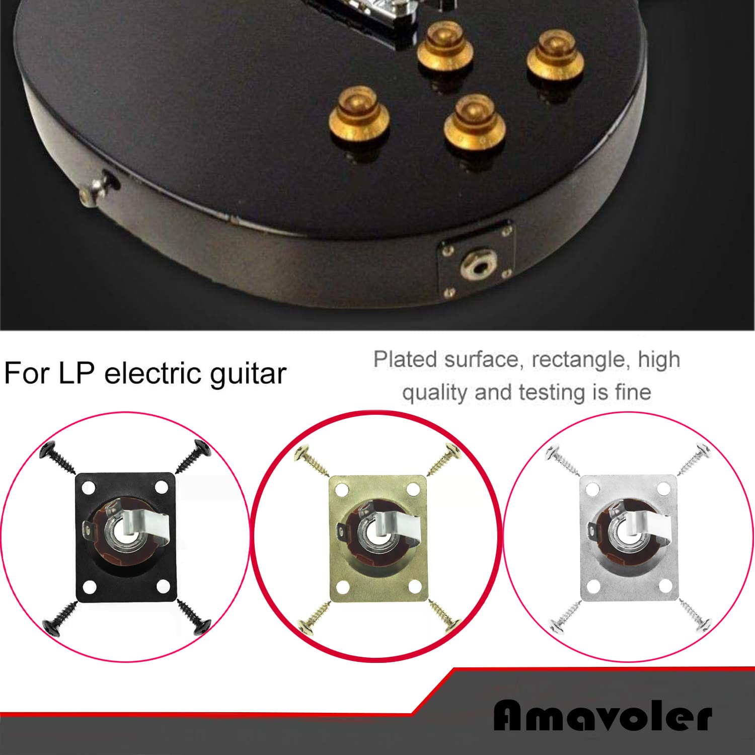 Amavoler 1/4'' 6.35mm Guitar Mono Output Jack Plate Input Socket for LP Les Paul Electric Guitar (Gold)