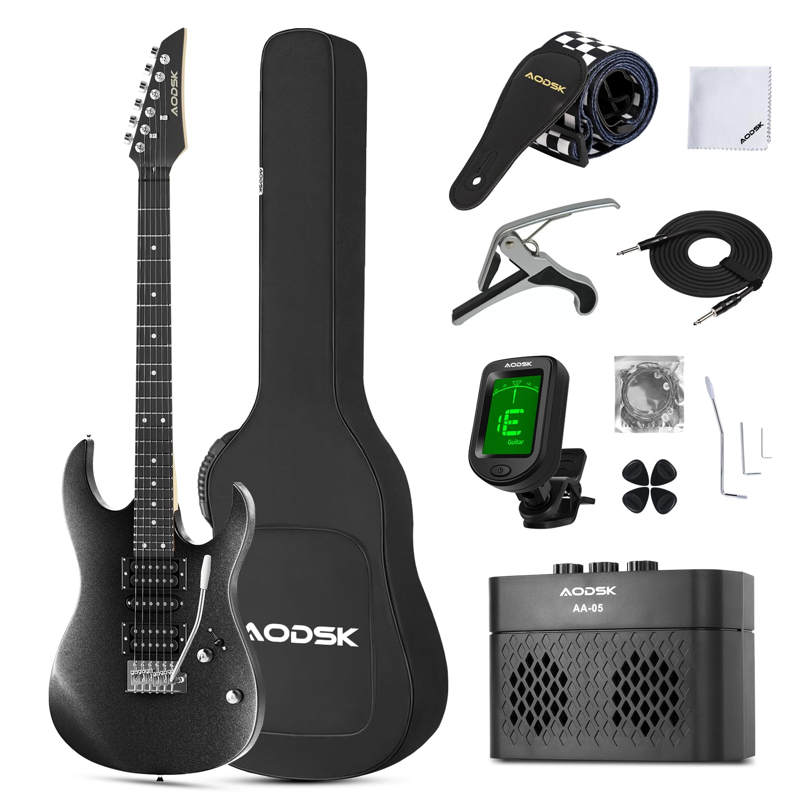 AODSK Electric Guitar,39 Beginner Electric Guitar Kit,Full Size Electric Guitar Starter Kit with Amp, Case and Accessories Pack 