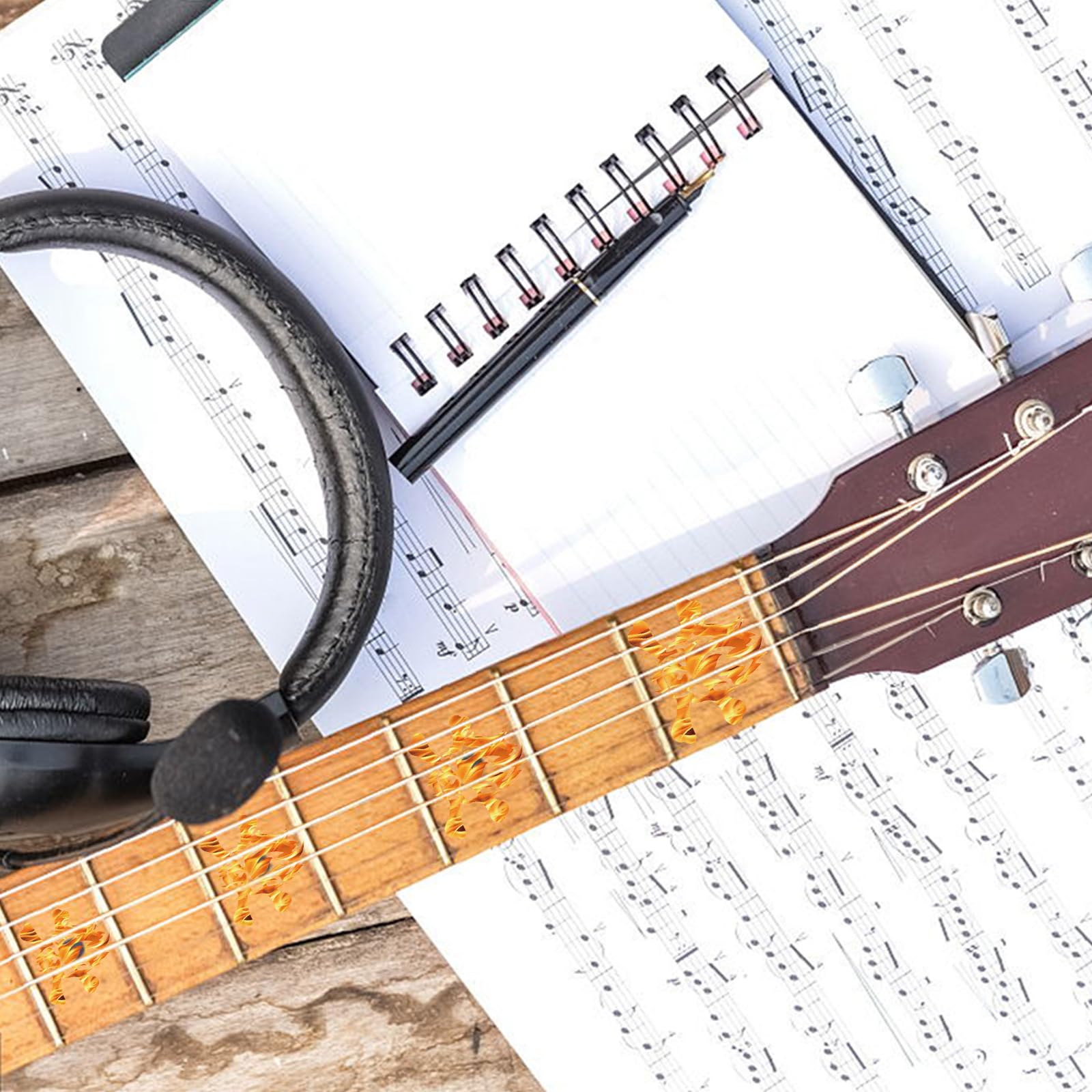 PLIGREAT 2 Pack Flame Skulls Guitar Fret Markers - Fretboard Stickers, Headstock Decal, DIY Guitar Decor Gifts for Guitarist & B