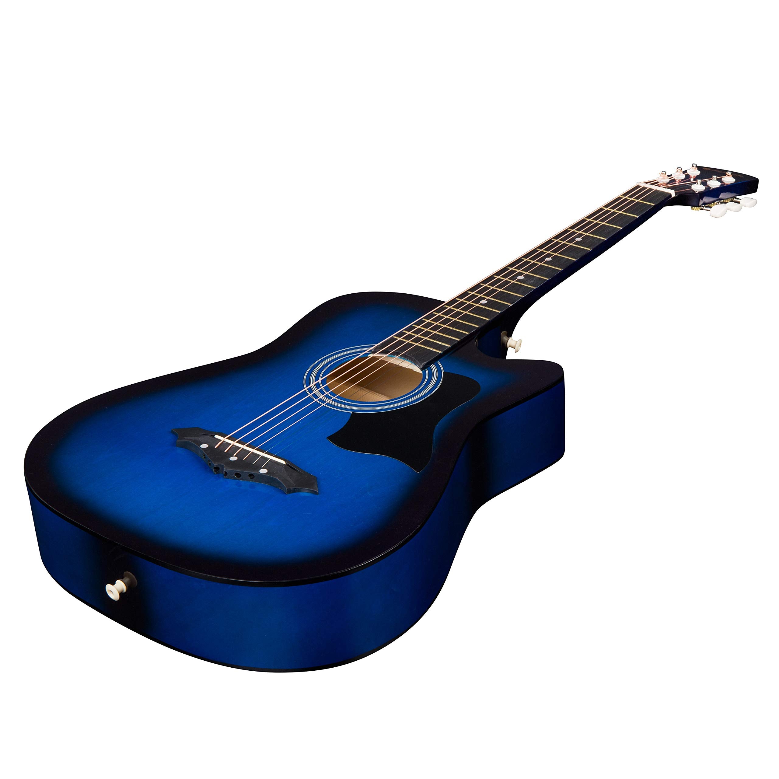 Joymusic 38 inch blueburst beginner acoustic guitar kit,bundle with a strap with picks holder,digital tuner, set strings, capo,c