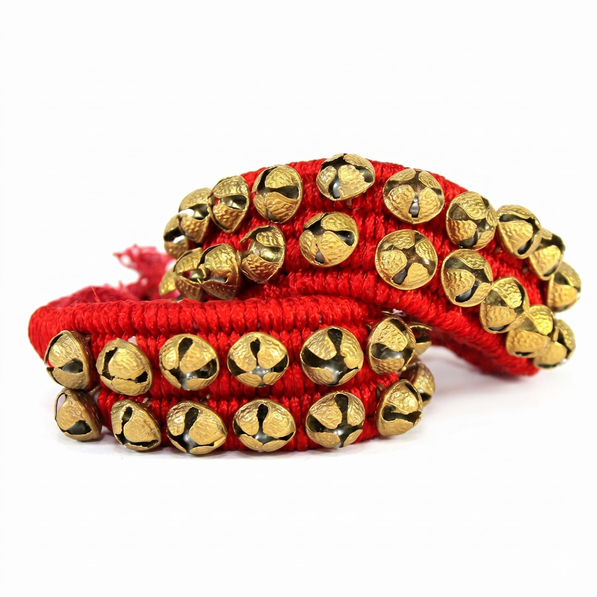 Ghungroo 2 Line Red Dancing Velvet Pad For Kathak & Bharatnatyam, Traditional Classical Dance Ankle Bells With Soft Velvet Strap
