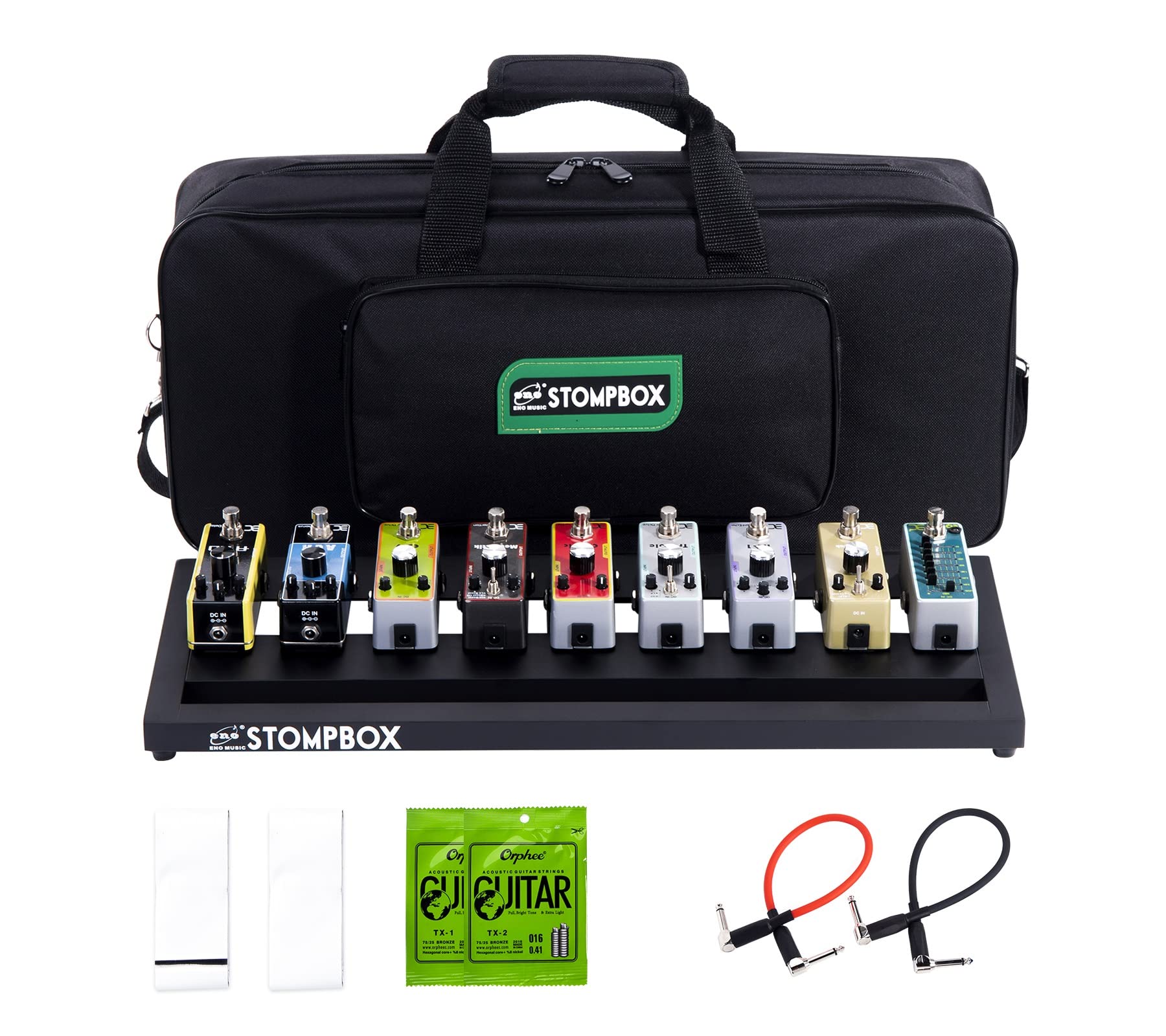 ENO MUSIC Stompbox Portable Aluminum Alloy Guitar Effects Pedal Board and Case Kit with Soft Bag Set Including Pedal Mounting Ta
