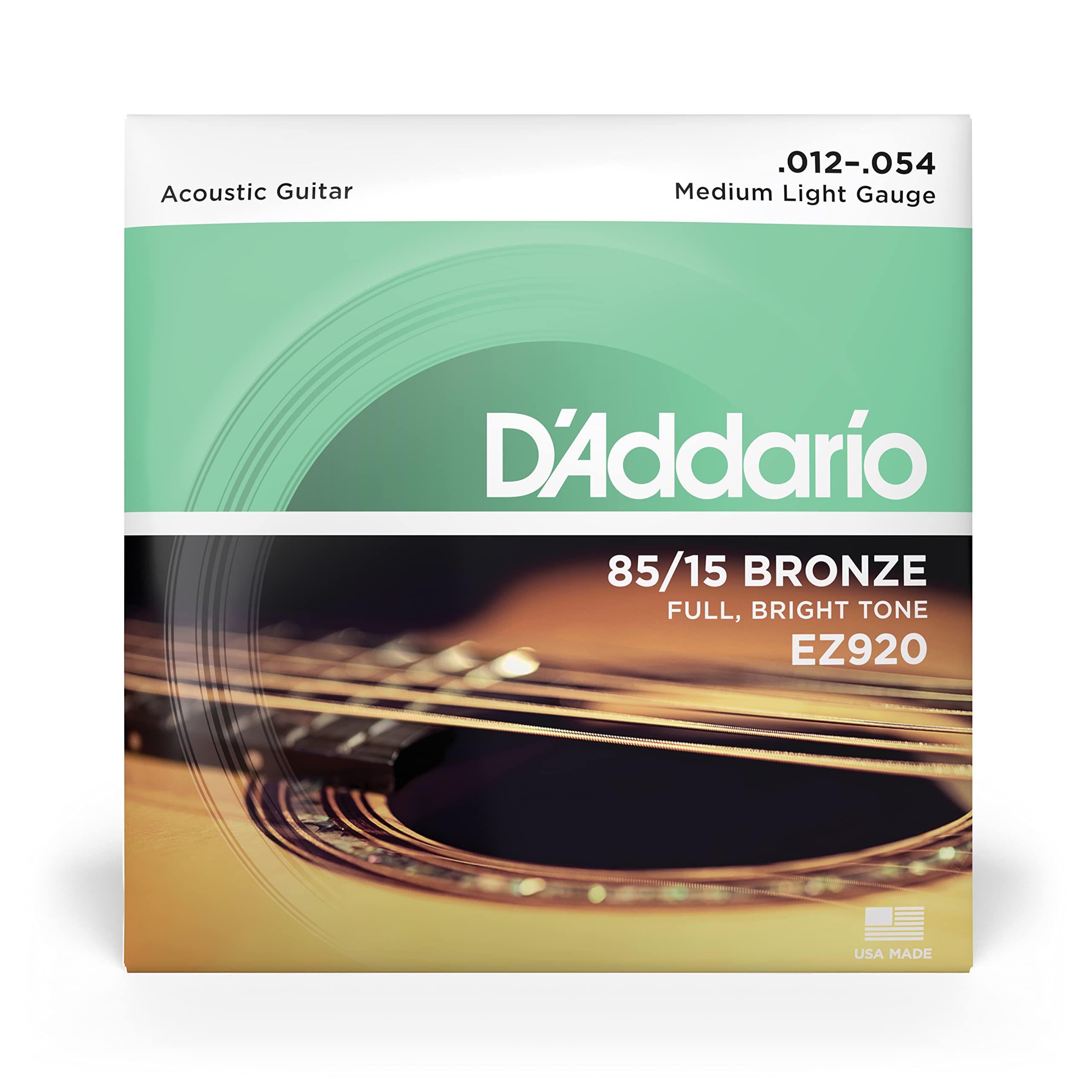 D'Addario Guitar Strings - Acoustic Guitar Strings - 85/15 Bronze - for 6 String Guitar - Full, Bright Tone - EZ920 - Medium Lig