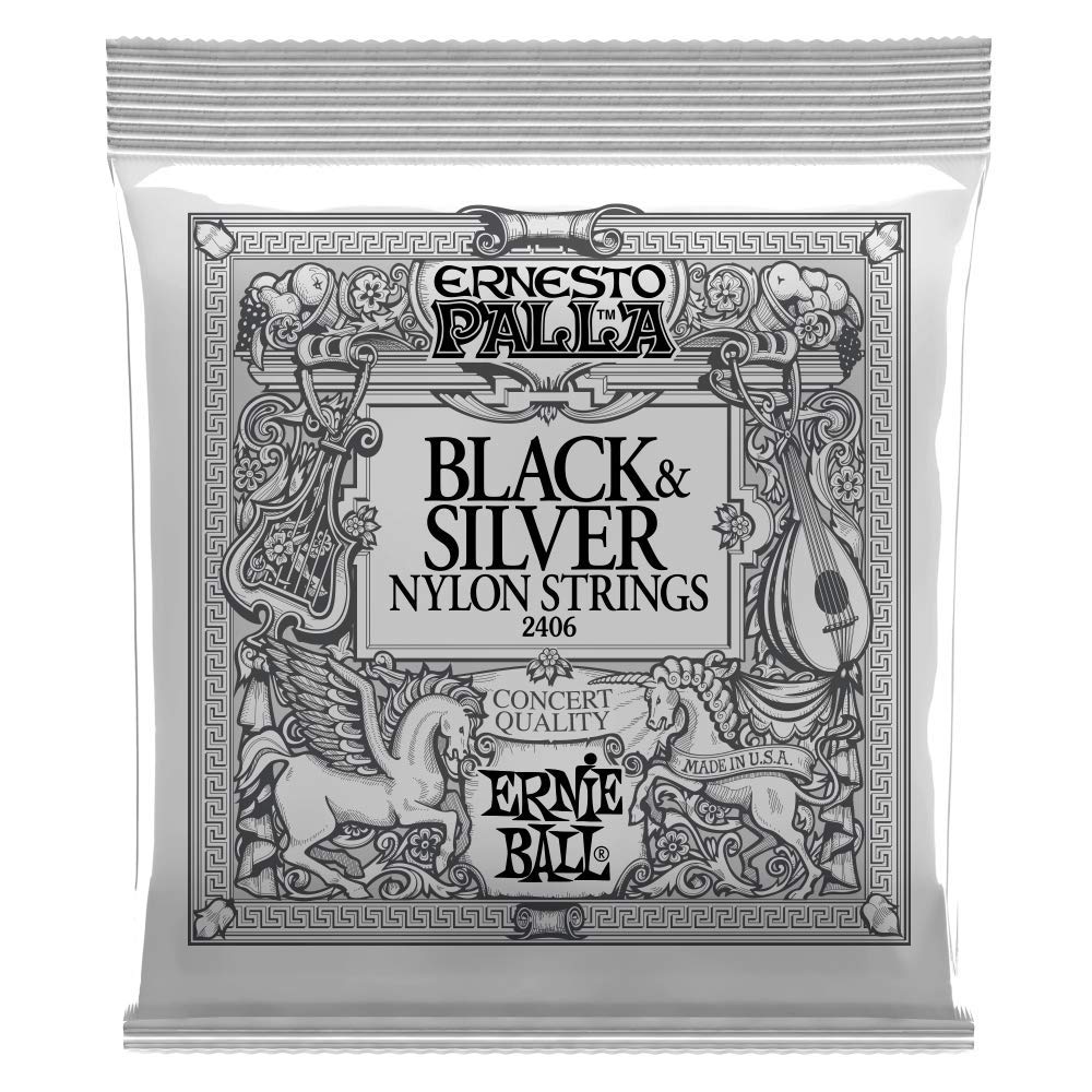 Ernie Ball Ernesto Palla Black & Silver Tie-On Nylon Classical Guitar Strings, 28-42 Gauge (P02406)