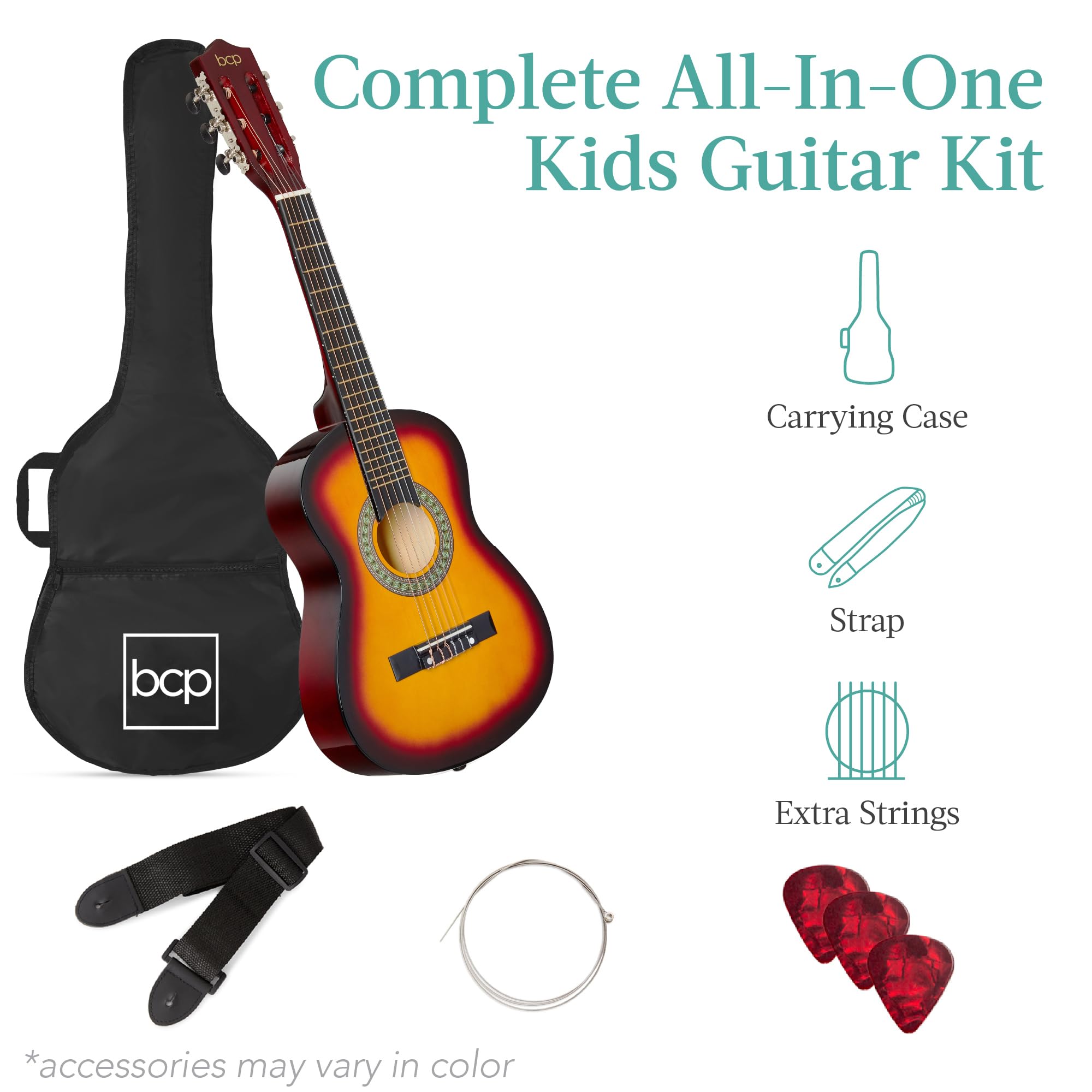 Best Choice Products 30in Kids Acoustic Guitar Beginner Starter Kit with Strap, Case, Strings - Sunburst