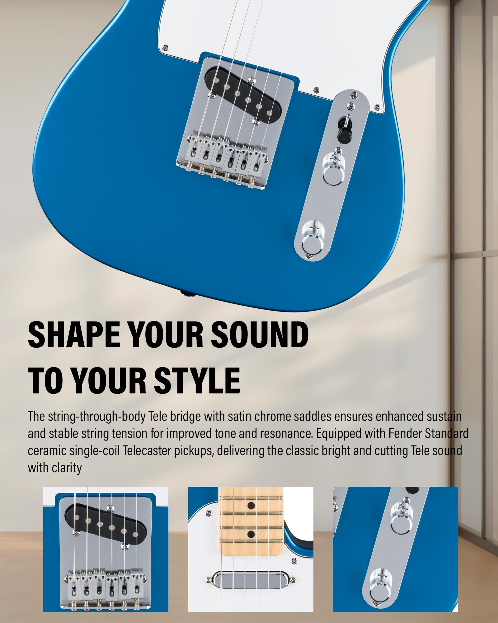 Fender Standard Telecaster - Aqua Marine Metallic Bundle with Strap, Guitar Cleaning Kit and Austin Bazaar Instructional Video