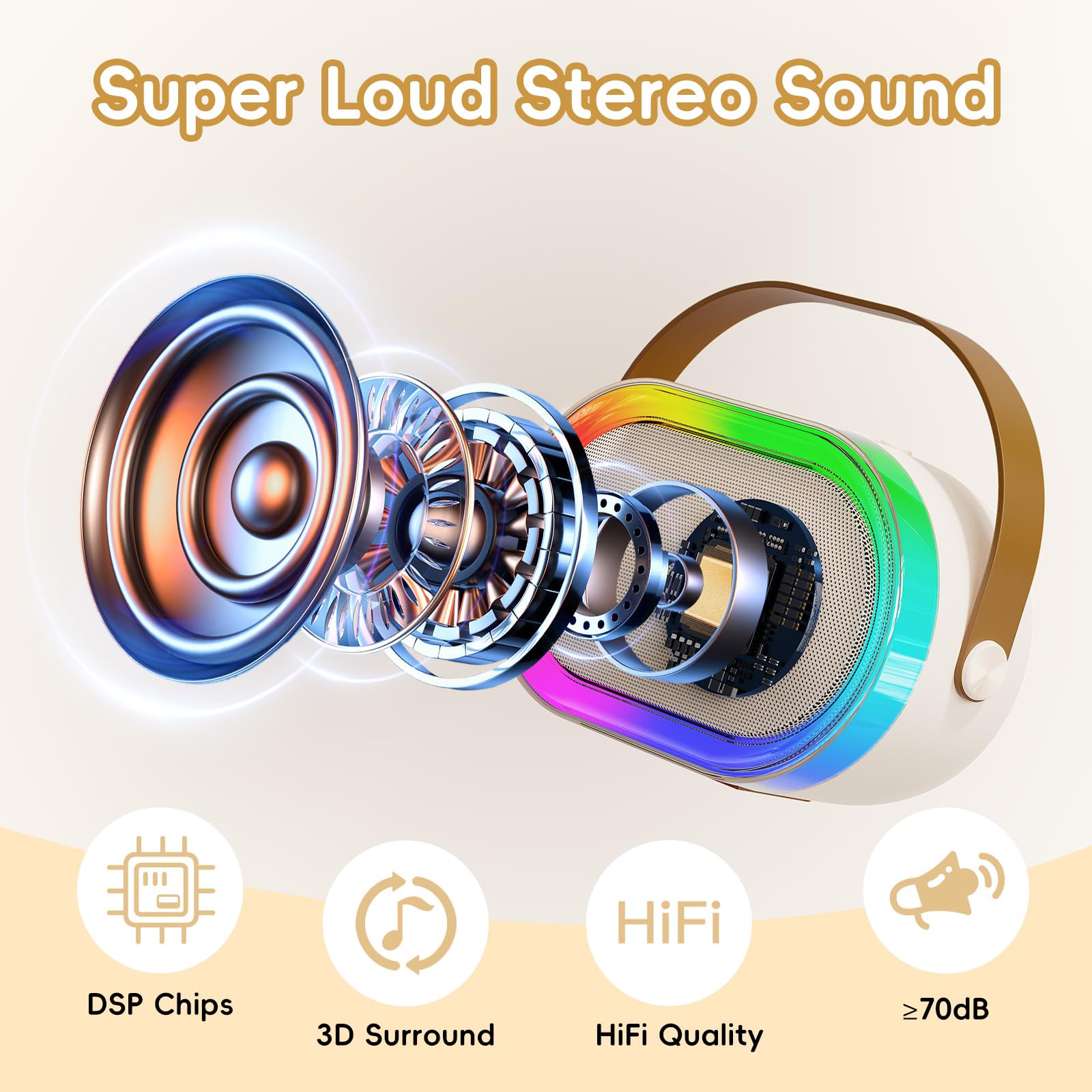 HWWR Karaoke Machine for Kids Adults, Portable Bluetooth Speaker Mini Karaoke Machine with Wireless Microphones & LED Lights for