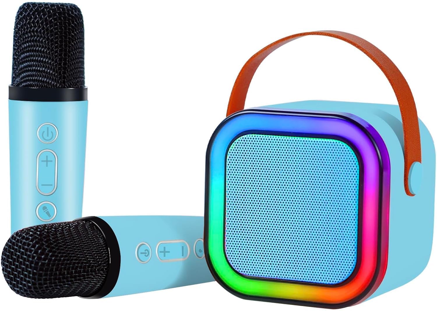 Wireless Karaoke Speaker System With Dual Microphones, Portable Bluetooth Singing Machine With Colorful Led Lighting For Kids An