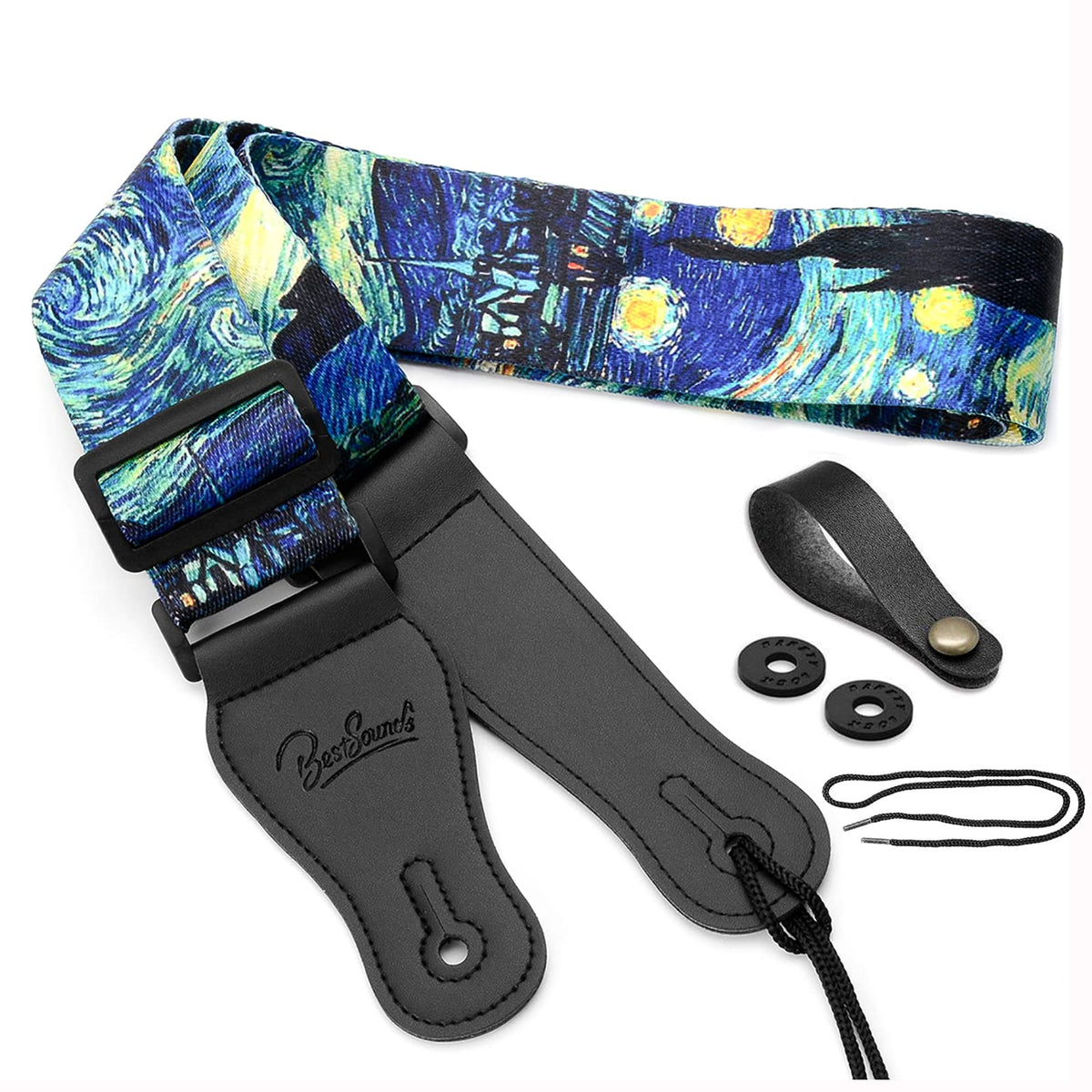 Bestsounds Van Gogh Starry Night Guitar Strap Includes Strap Button & 2 Strap Locks, Adjustable Guitar Shoulder Strap For Bass,