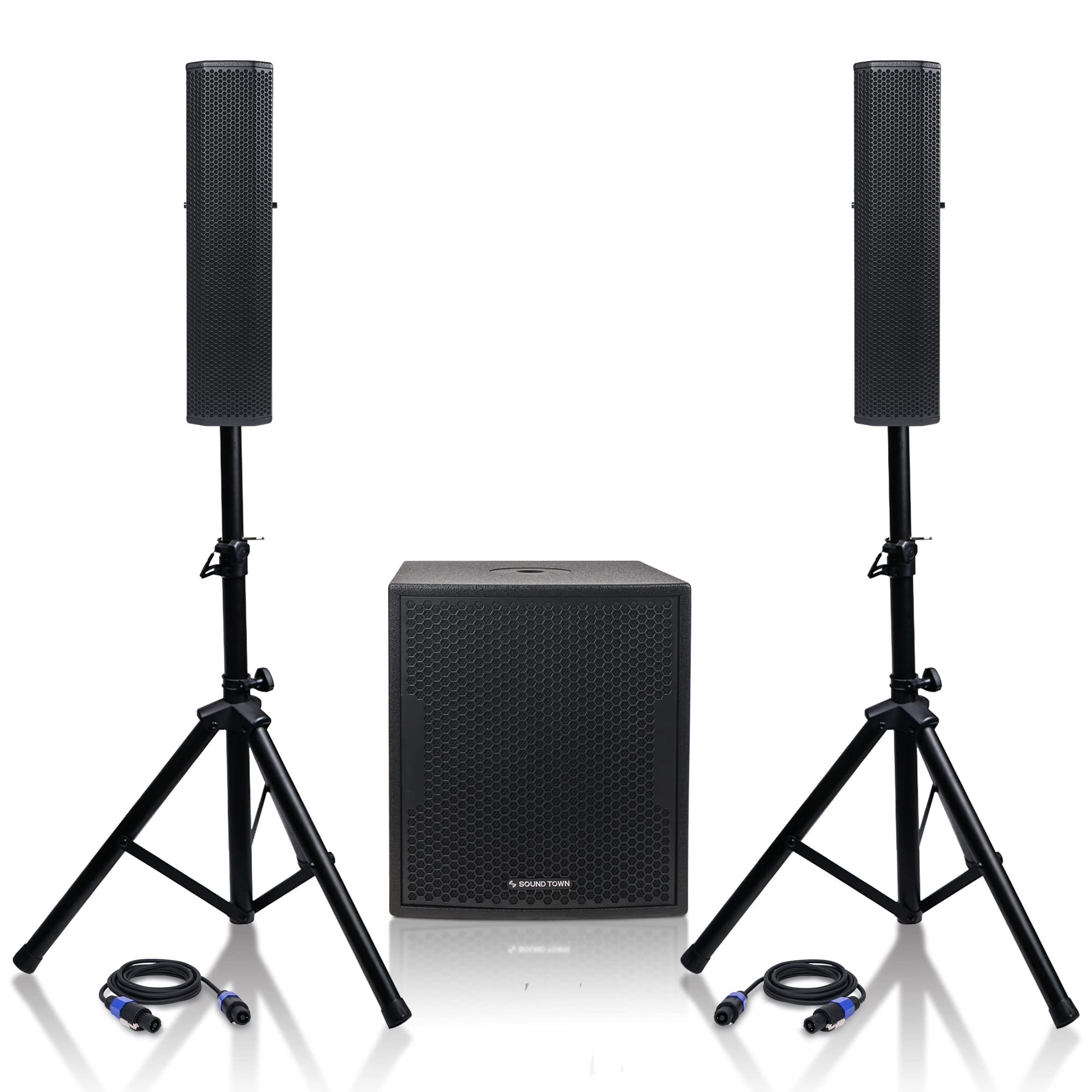 Sound Town Subwoofer and Column Speaker Line Array System, with Two 500W Passive Column Speakers and One 12 800W Powered Subwoof