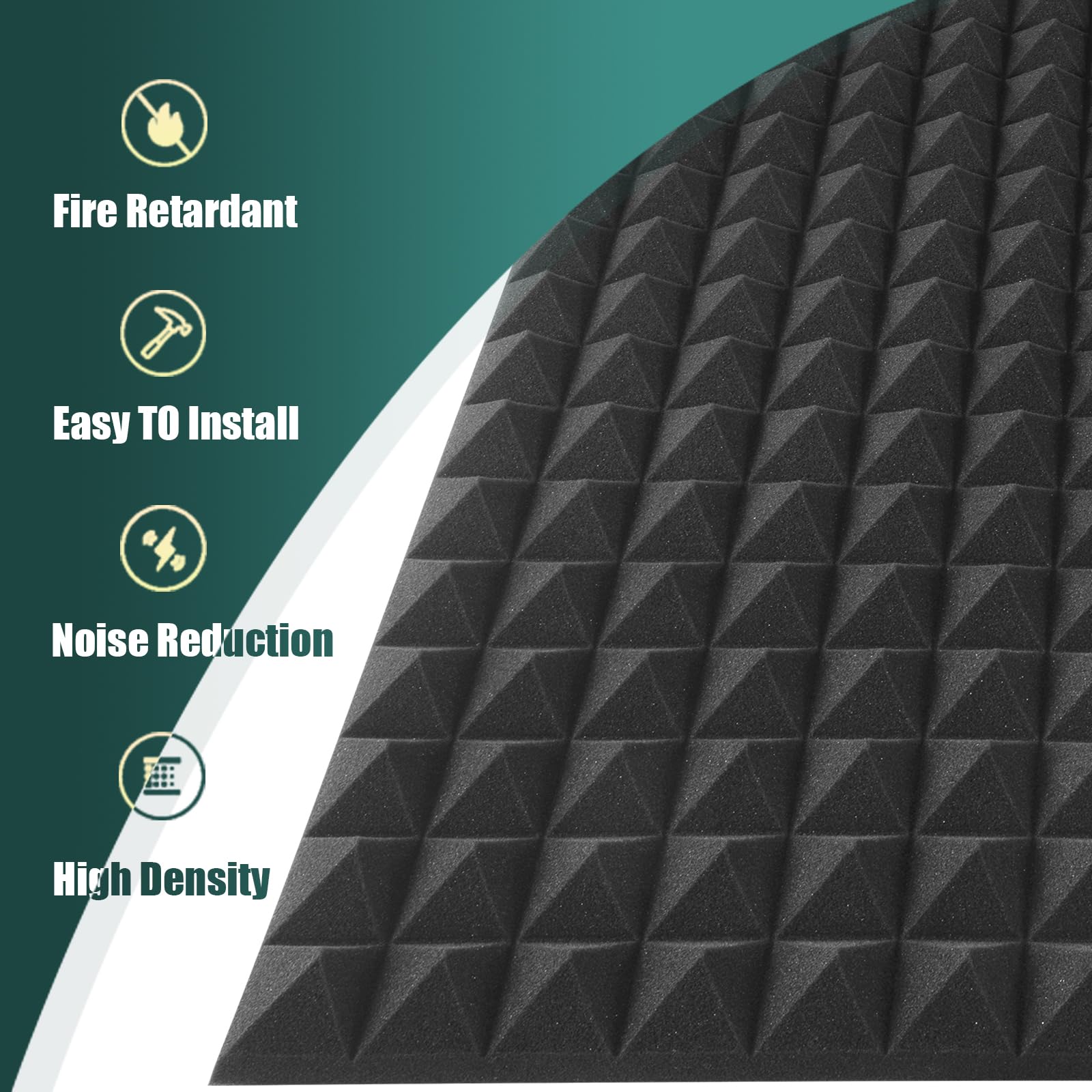HWLIYUTAI 4 Pack pyramid Acoustic Foam Panels, 48 x 24 x 2'' Sound Absorbing Panels High Density Studio Wedge Tiles Fire Resista