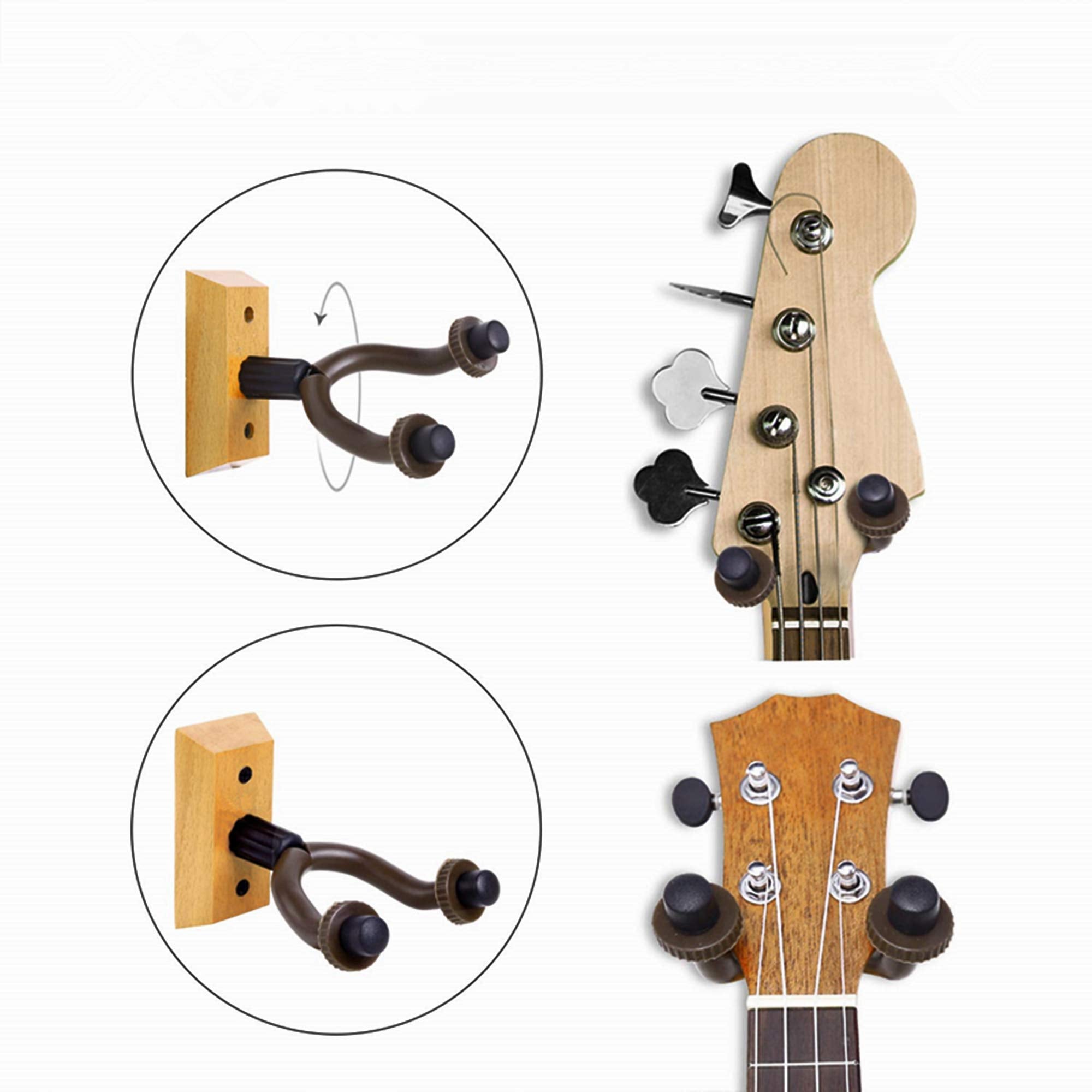 CC CAIHONG Guitar Hanger Wall Mount 6 Pack, Hardwood Guitar Wall Hangers Hooks Holder Stand Display with Screws - Easy to Instal