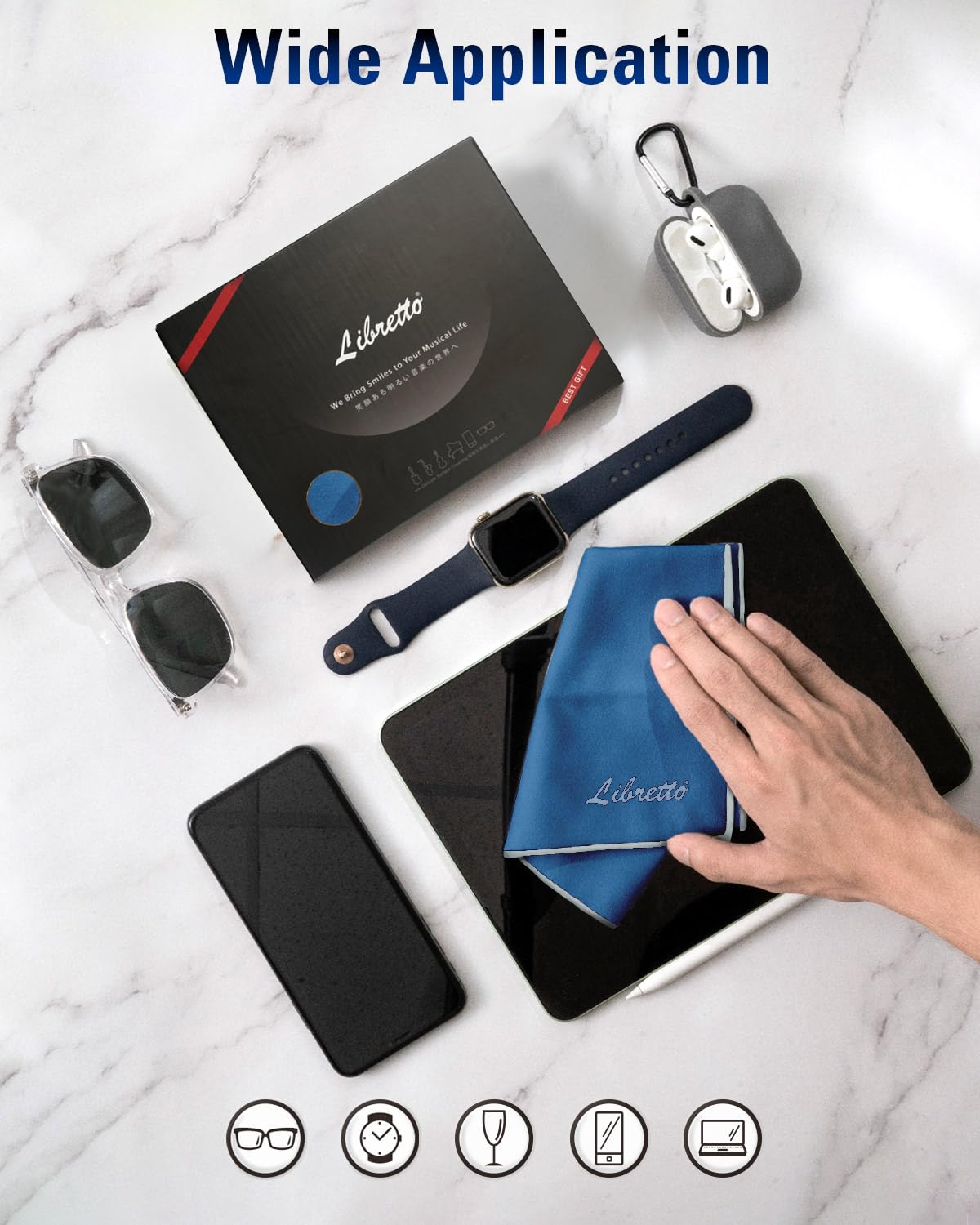 Libretto Microfiber Polish Cloth, 3 Useful Sizes in 1 Pack, Violin and Cello Cleaning & Polishing Products, Blue, Lint-Free, Sup