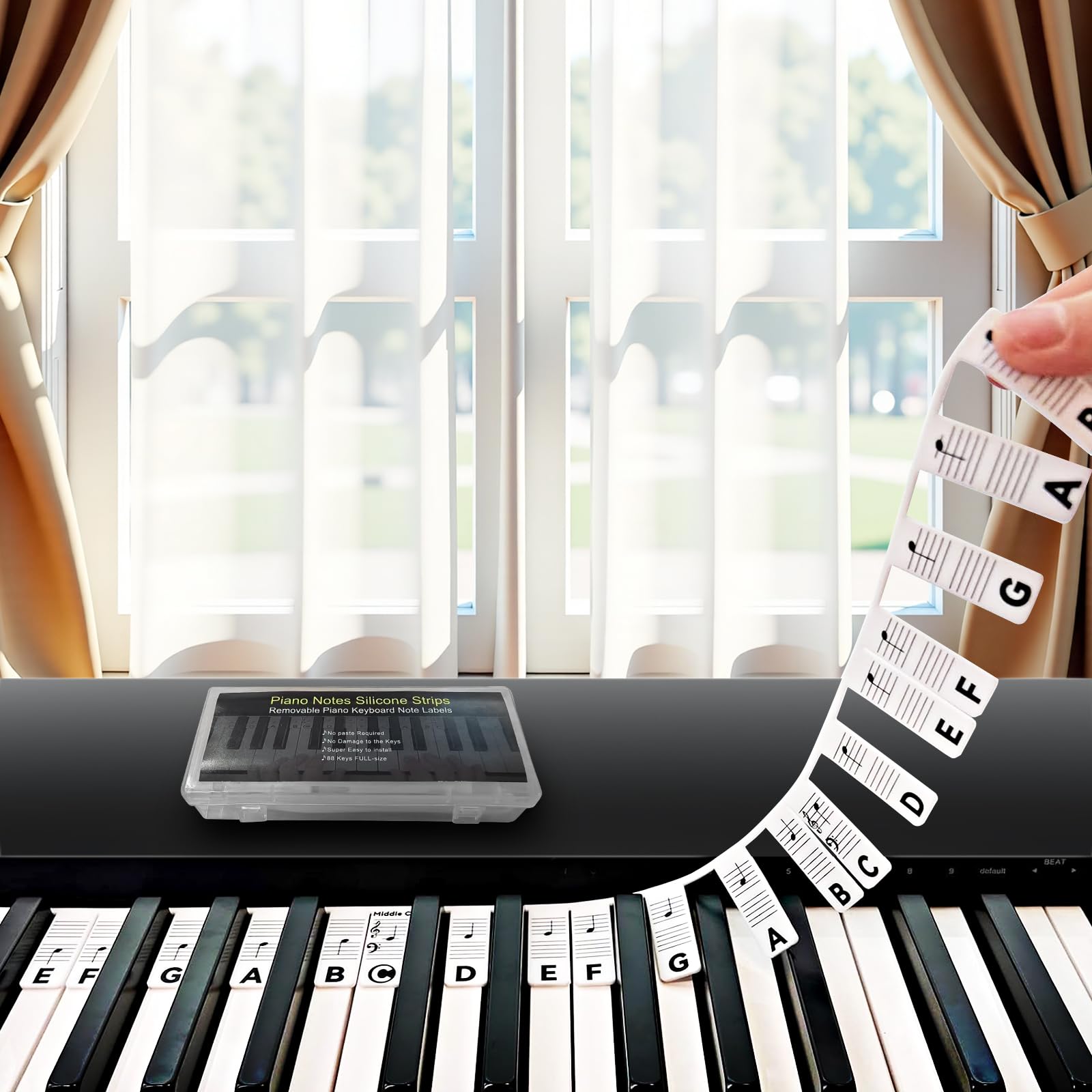 Removable Piano Key Stickers Note Labels for 88 Key Full Size, Silicone Reusable Piano Keyboard Stickers for Beginners Comes, No