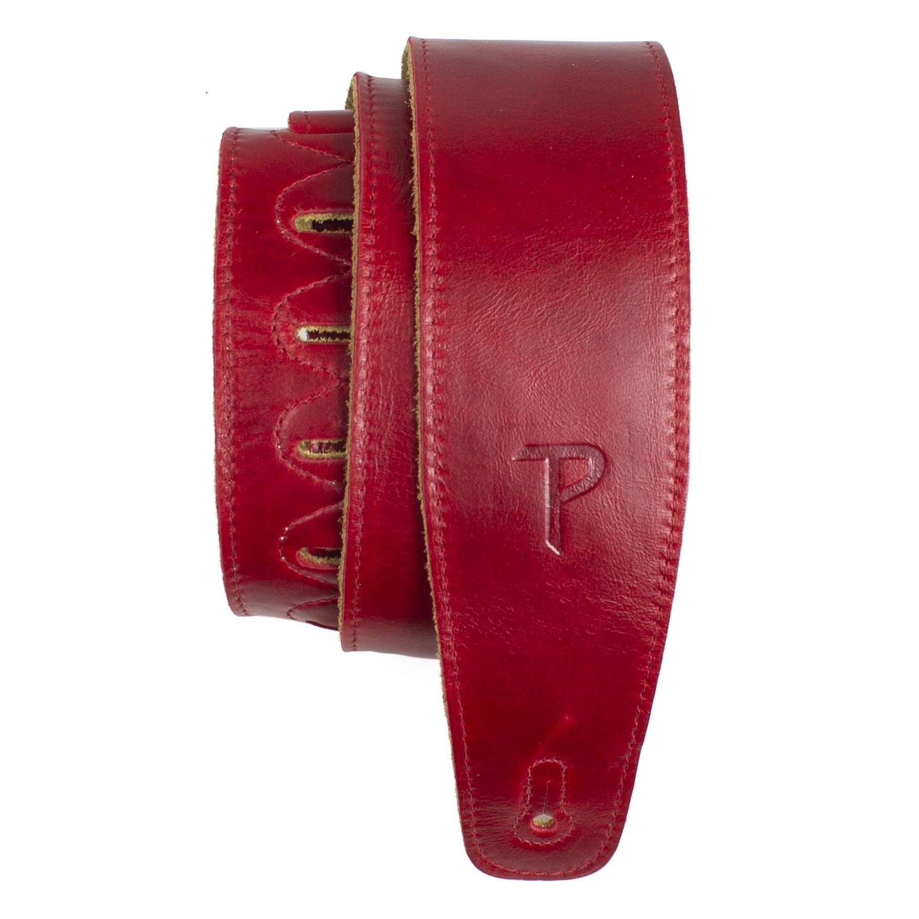 Perri'S Leathers, Leather Guitar Strap With Super Soft Suede Backing, Cherry Red, Anti-Slip, Classic, Suitable For Each Level, A