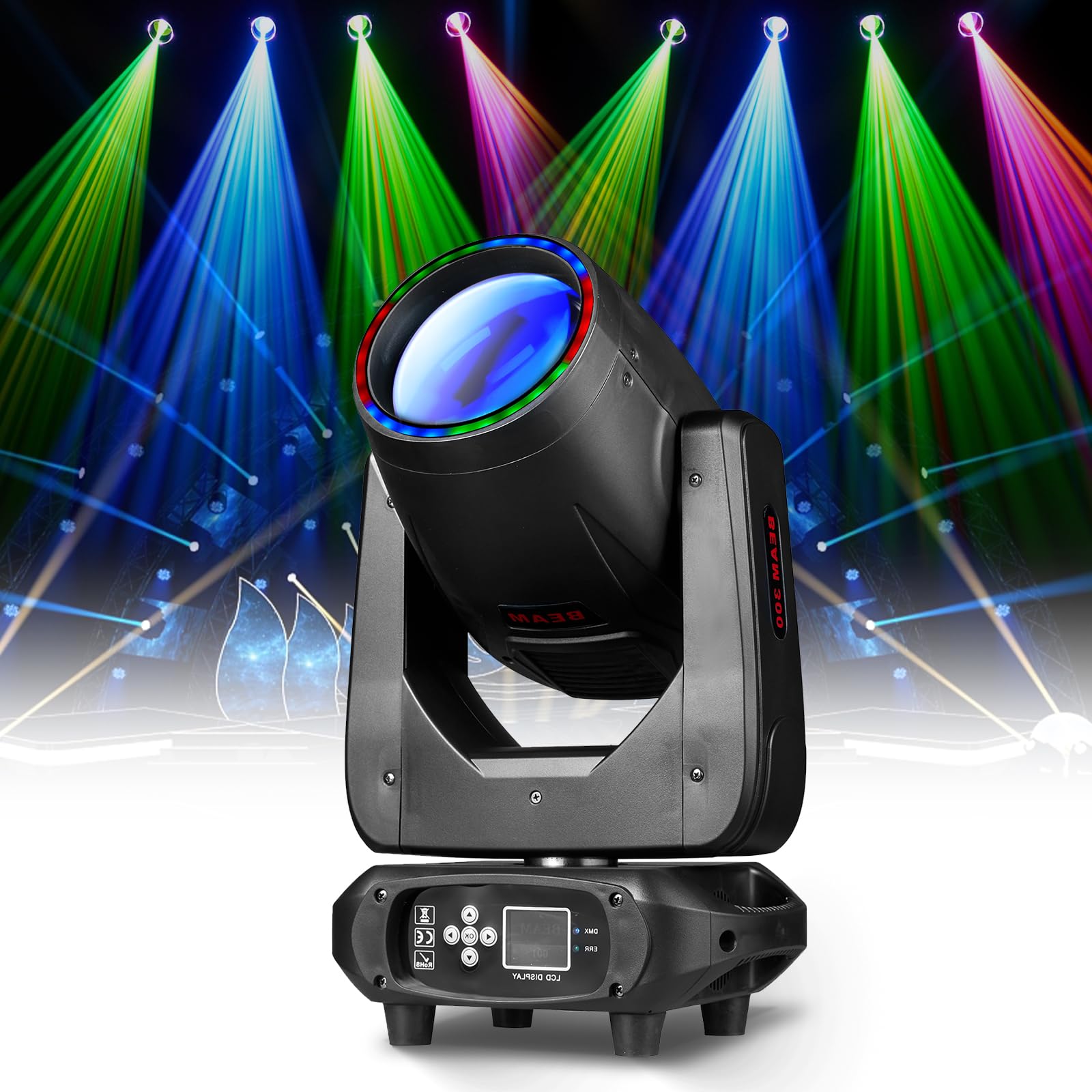 XFALIGHTS Moving Head DJ Lights 300W 10R Stage Lighting 14 Gobos 13 Colors 16CH DMX Light, Sound-Active for Party KTV Wedding Di