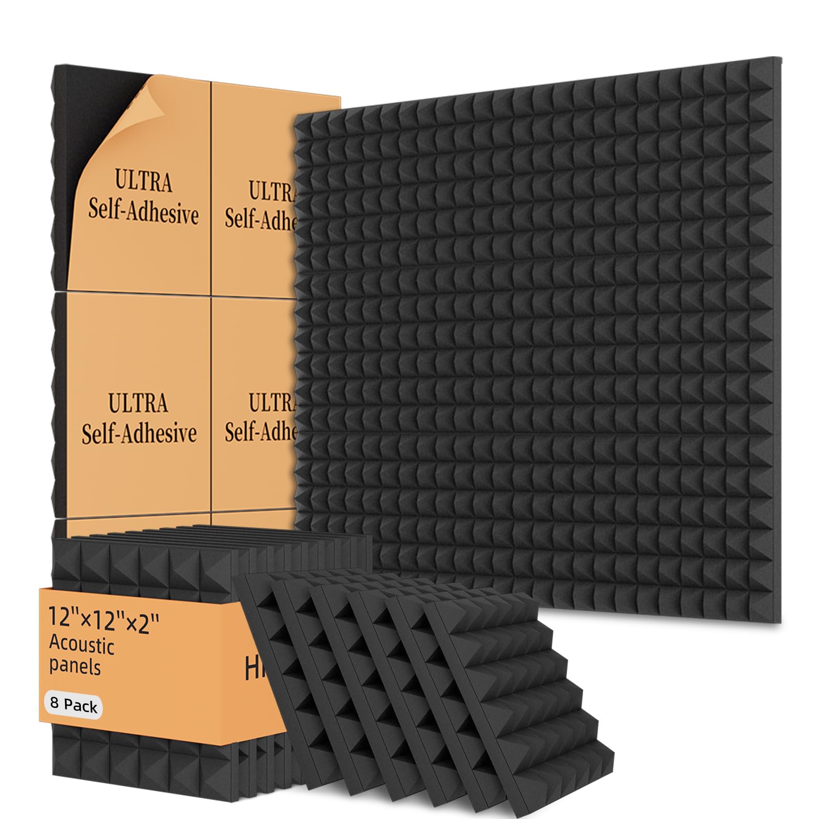 8 Pack Acoustic Foam Panels,12X12X2 Inches Sound Proof Foam Panels For Walls, Fast Expand Pyramid Designed High Density Sound Pa