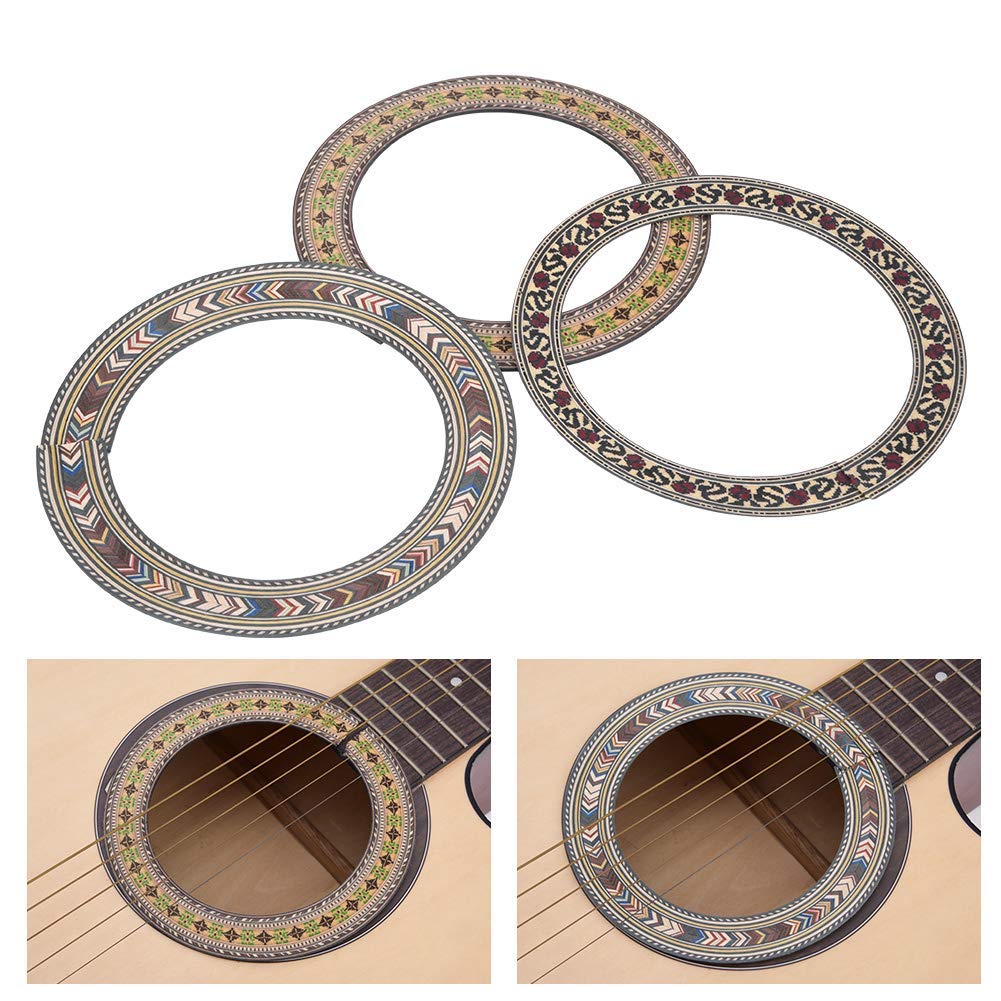 Bnineteenteam 3Pcs Wood Soundhole Rosette Inlay Sound Hole Decal for Acoustic Classical Guitar Parts Accessories