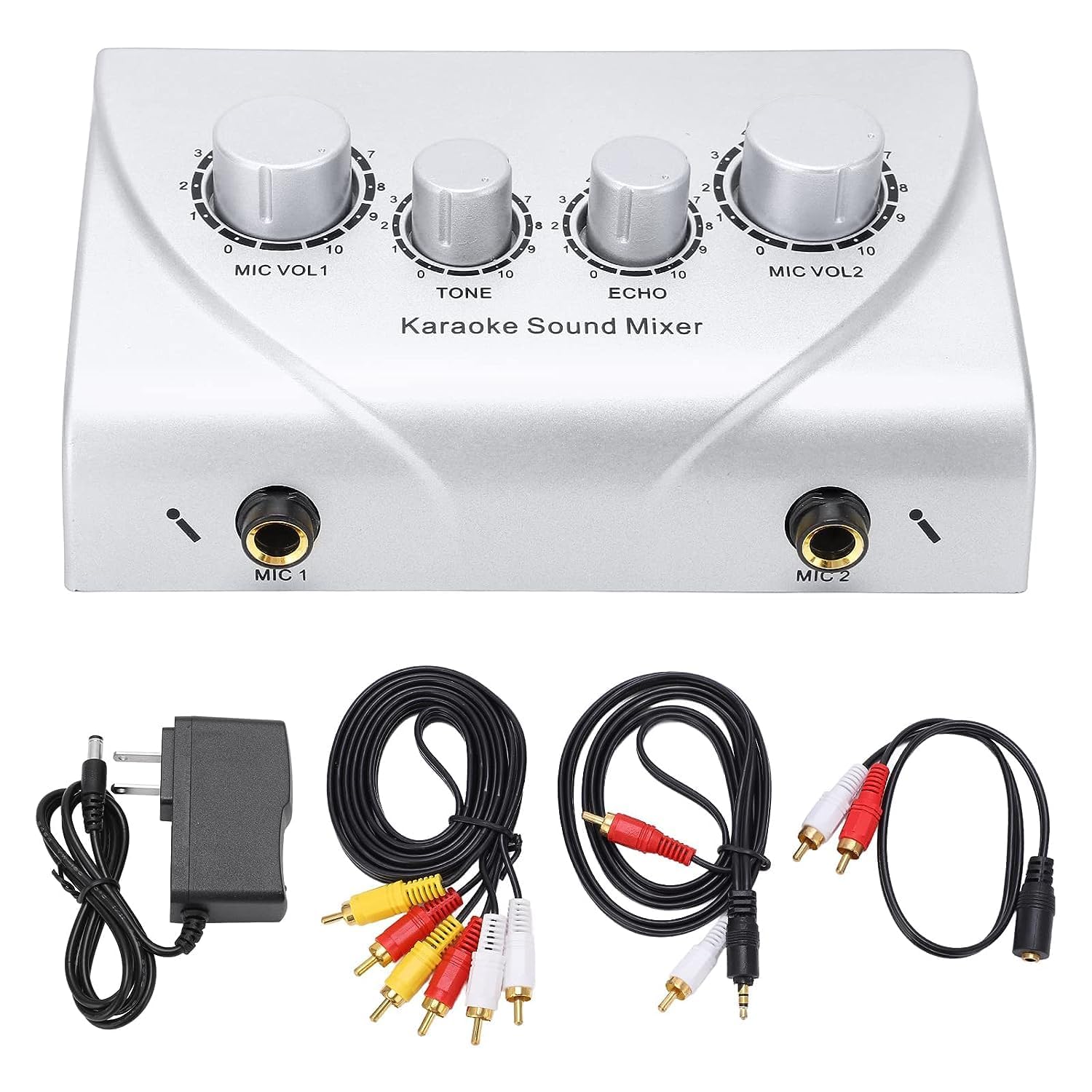 Kh Karaoke Sound Mixer With Dual Mic Inputs & Cable | Echo Audio Mixer System For Tv, Pc, Smartphone & Amplifier | Portable Prof