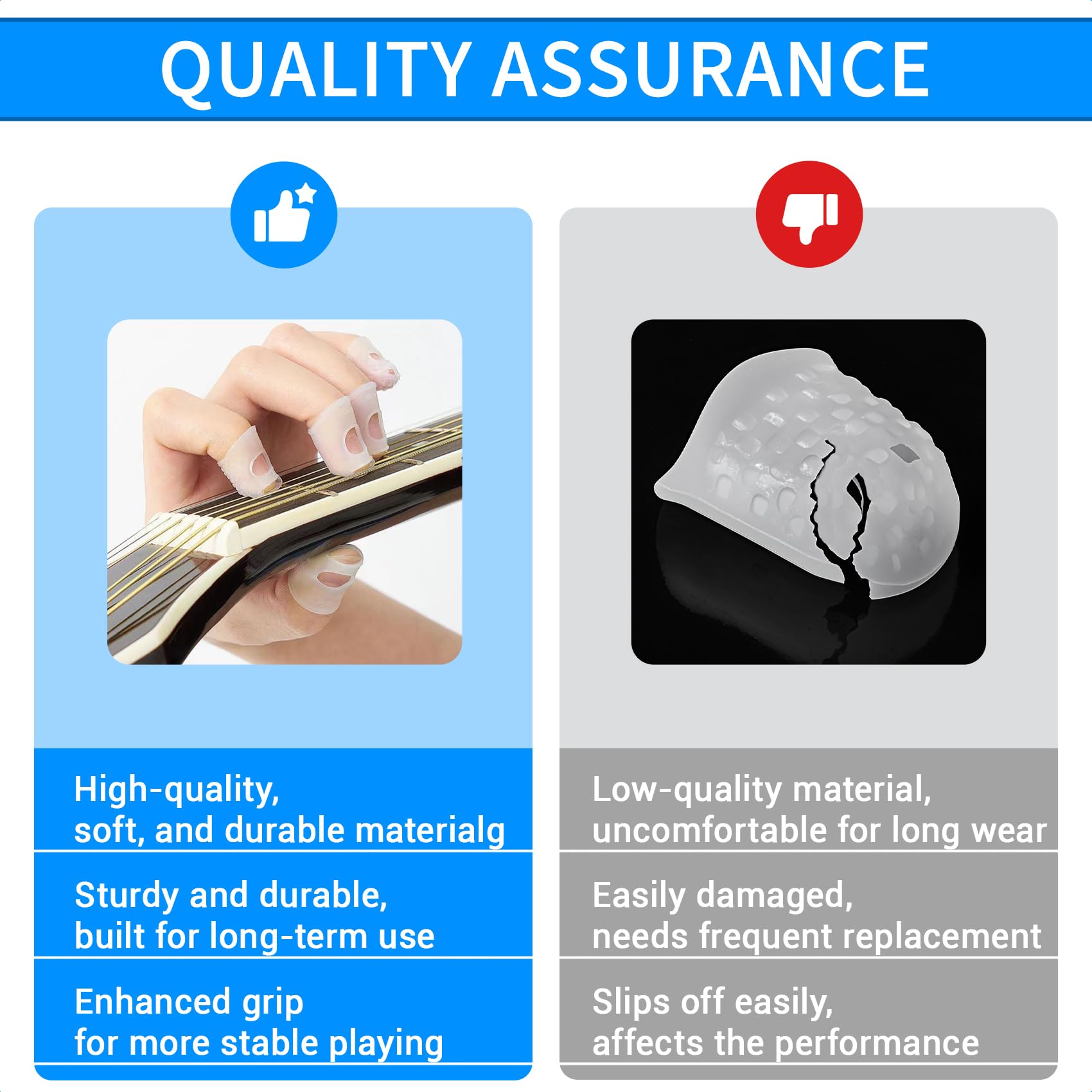 VBHHY 50pcs Guitar Silicone Finger Protectors, Guitar Fingertip Protector Caps in 5 Sizes for Beginner Playing Electric Guitar a