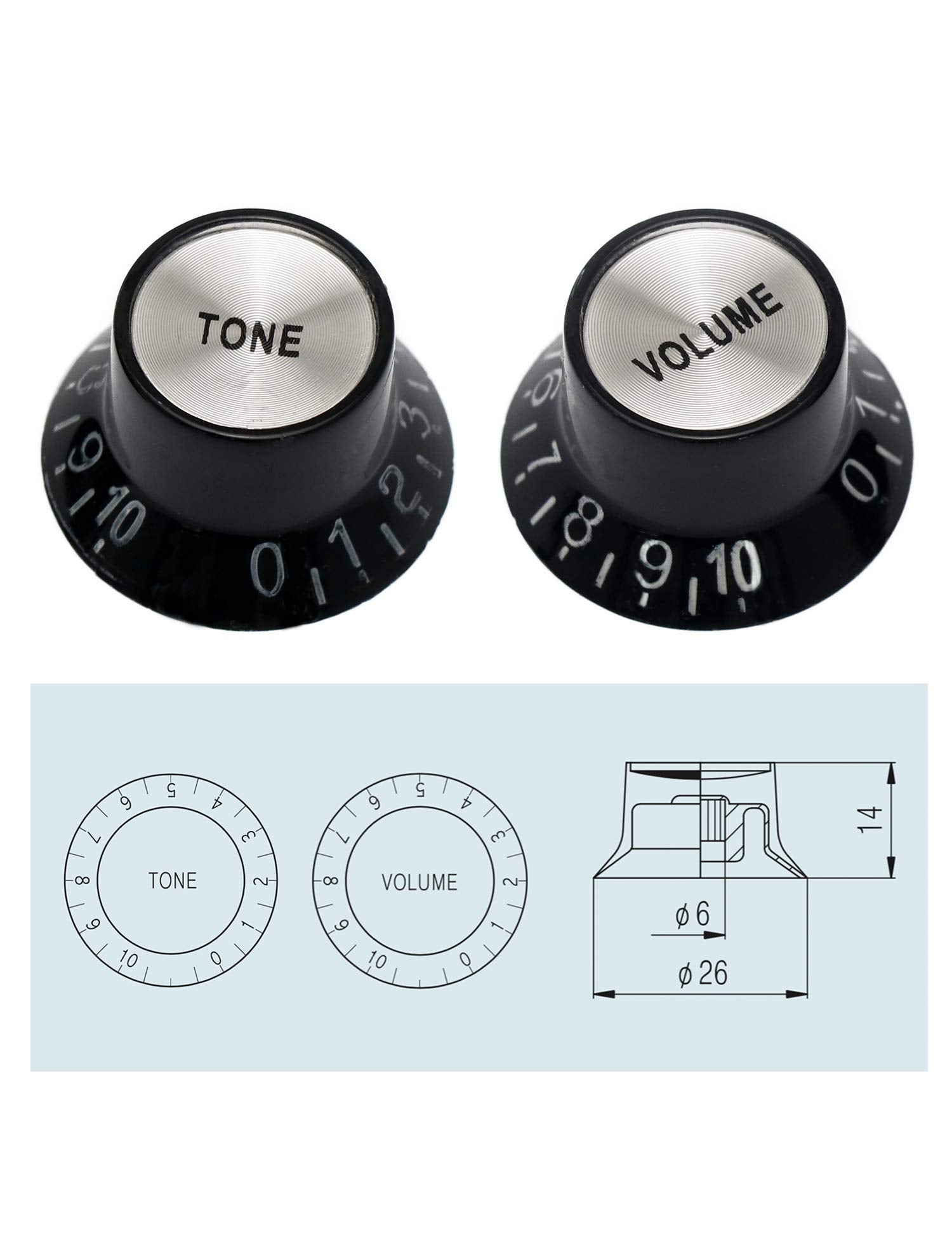 Metallor Electric Guitar Top Hat Knobs Speed Control Knobs 2 Volume 2 Tone Compatible with Les Paul LP Electric Guitar Parts Rep