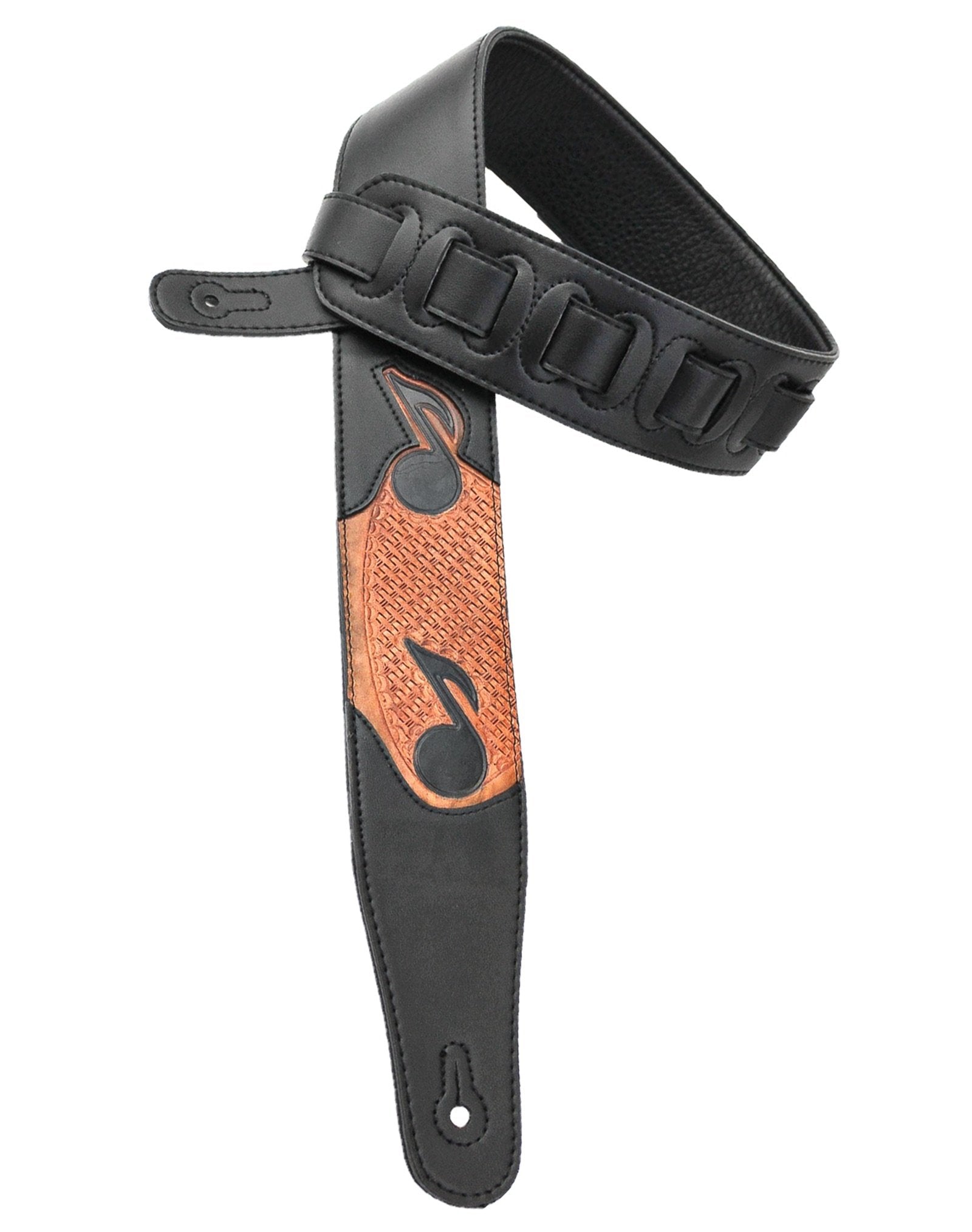 Walker & Williams CVG-83 Padded Guitar Strap Hand Tooled Leather Musical Notes For Acoustic, Electric, And Bass Guitars