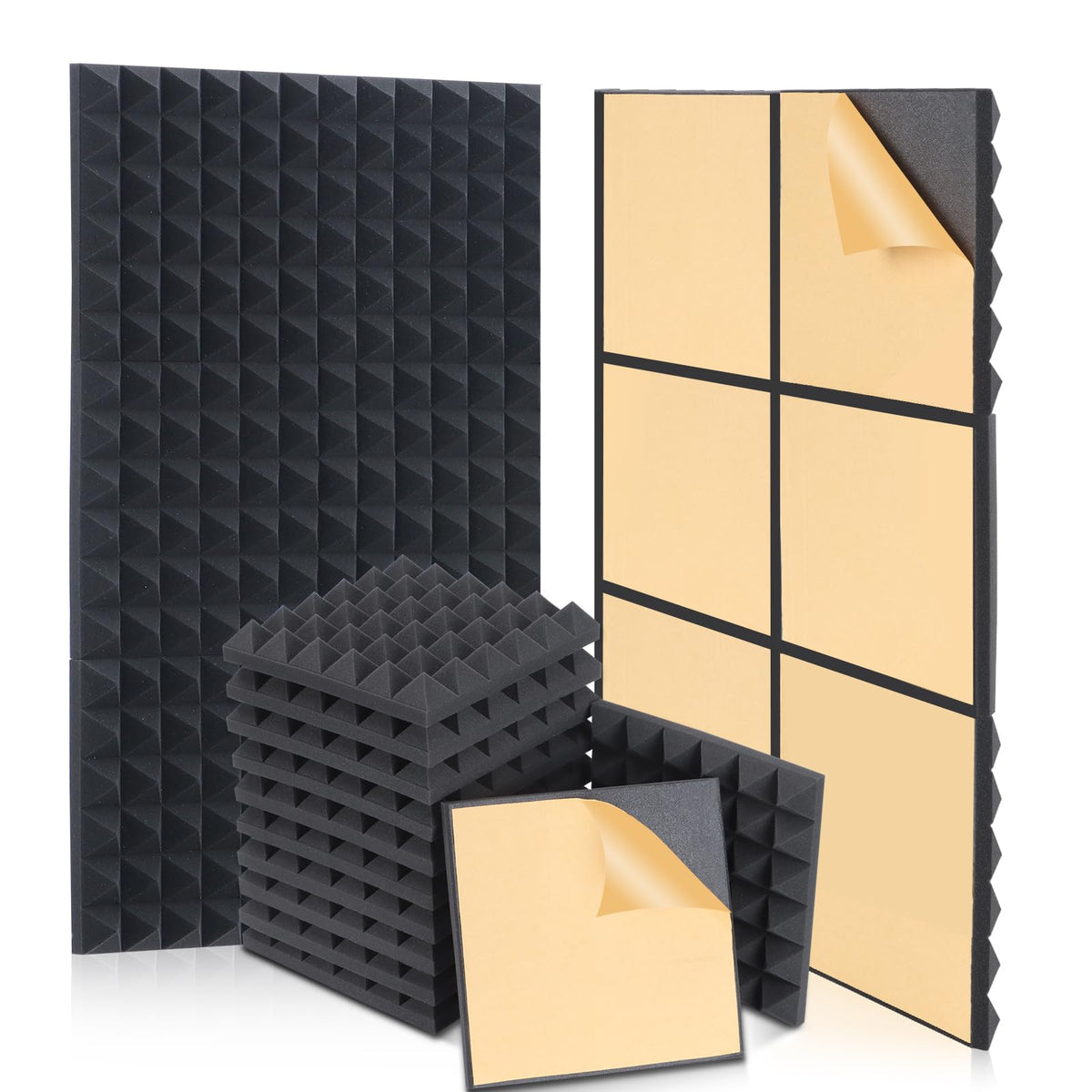 Auslet Acoustic Panels Self-Adhesive 24 Pack 12'' X 12'' X 2'' Sound Proof Foam Panels For Walls High Density Soundproof Wall Pa