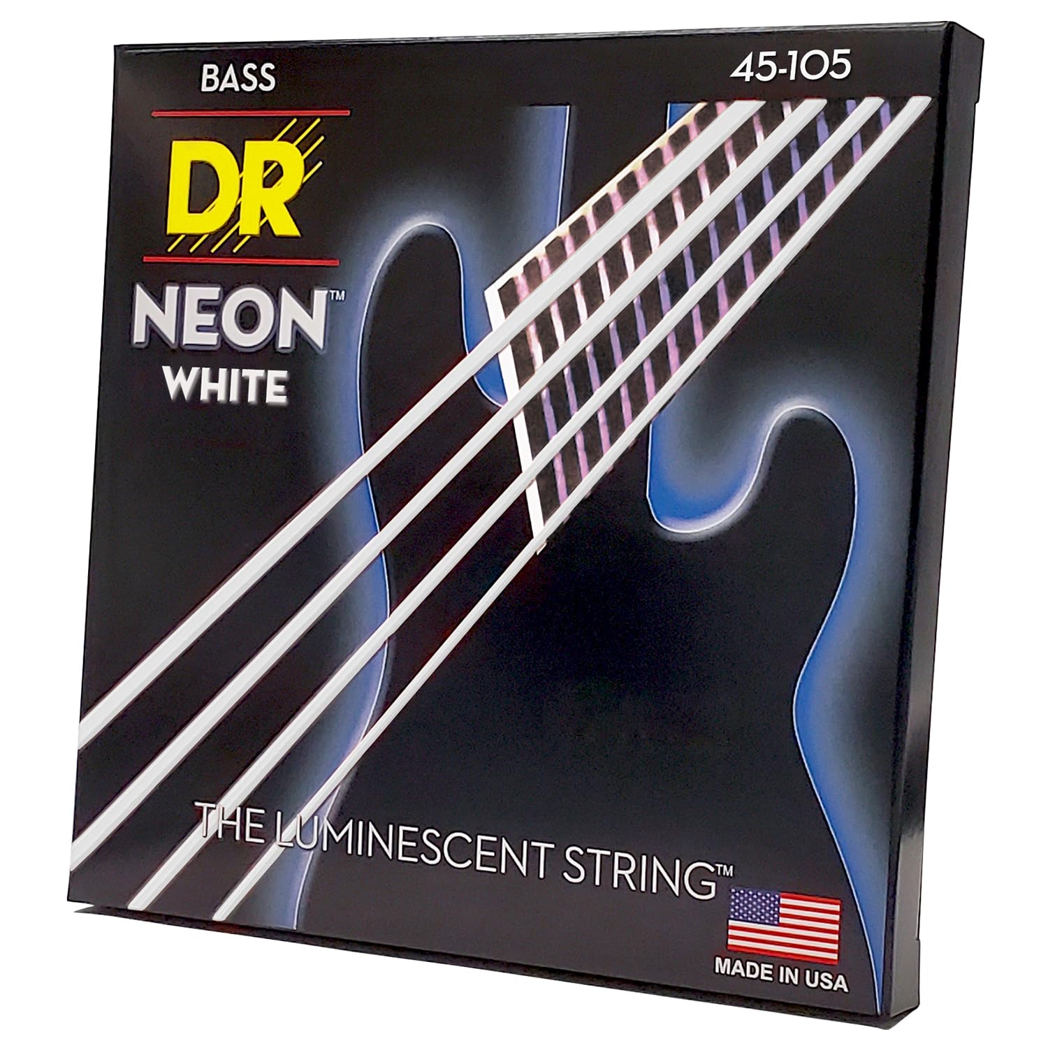 Dr Strings Hi-Def Neon-White Silver Nickel Plated 4 Bass Guitar Strings, 45-105, Round Core (Nwb-45)