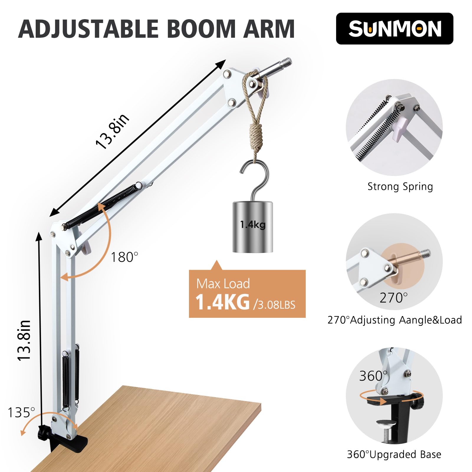 For HyperX SoloCast White Boom Arm - White Mic Arm Compatible with Hyper x SoloCast, Microphone Boom Arm with Pop Filter, Improv