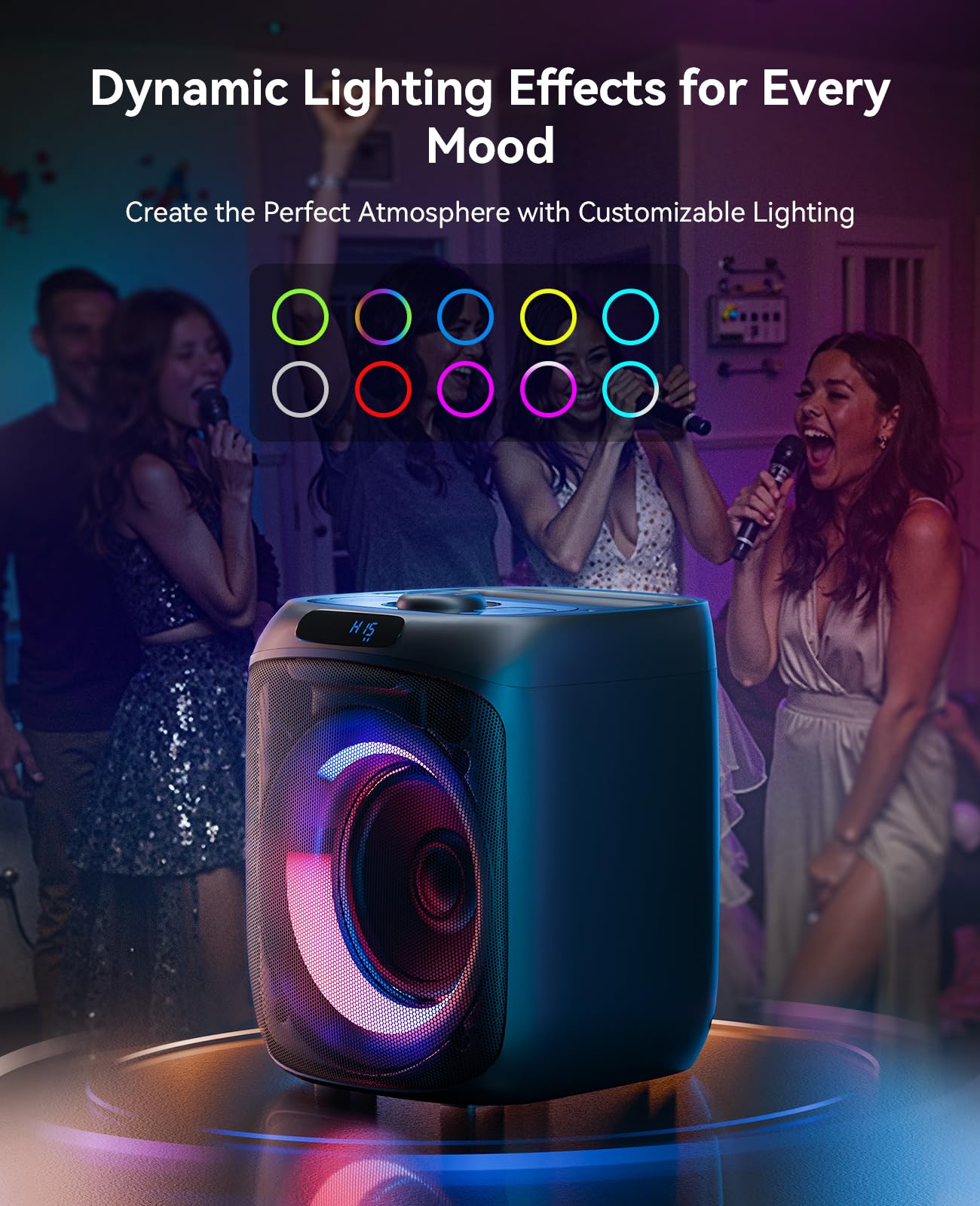 Karaoke Machine for Adults, Portable Bluetooth Karaoke Party Speaker with 2 Wireless Microphones and Remote, Voice Records, Sing