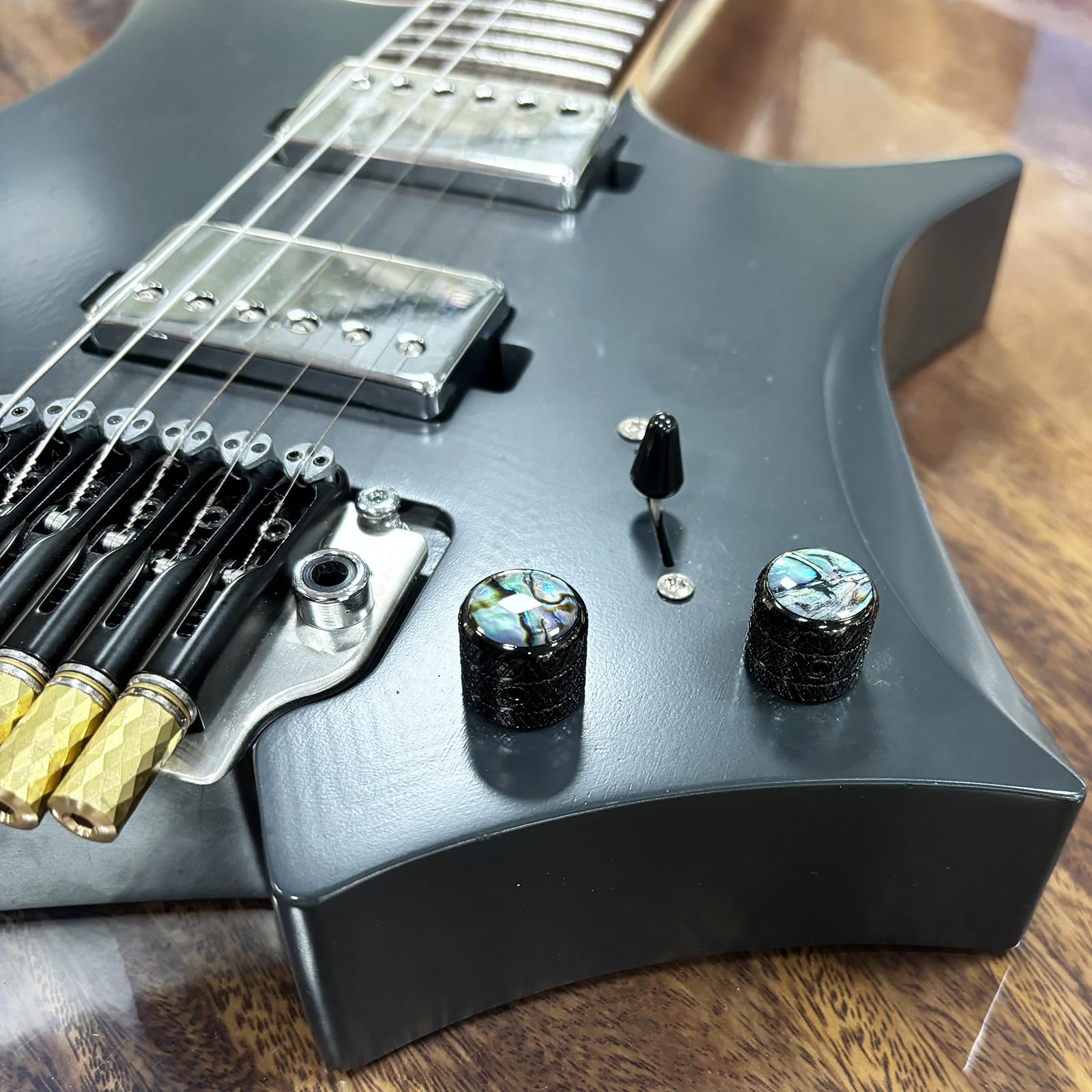 OVSAL 3Pcs Electroplated Black Bass Guitar Knobs Abalone Shell Dome Guitar Volume Tone Metal Knobs Electric Guitar Parts for Fed