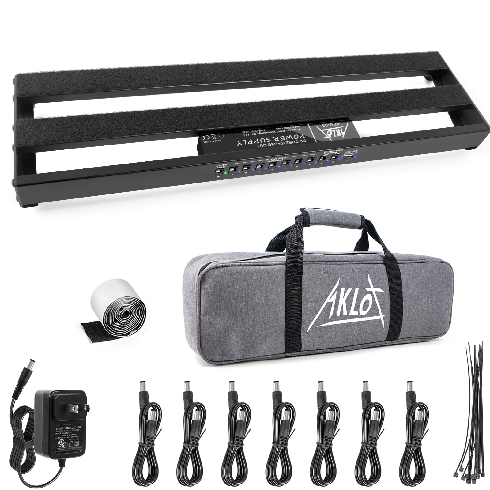 AKLOT Guitar Pedal Board with Built-in Power Supply Guitars Effect Pedalboard Aluminium Alloy Power Supply 19 x 5 with Bag, Peda
