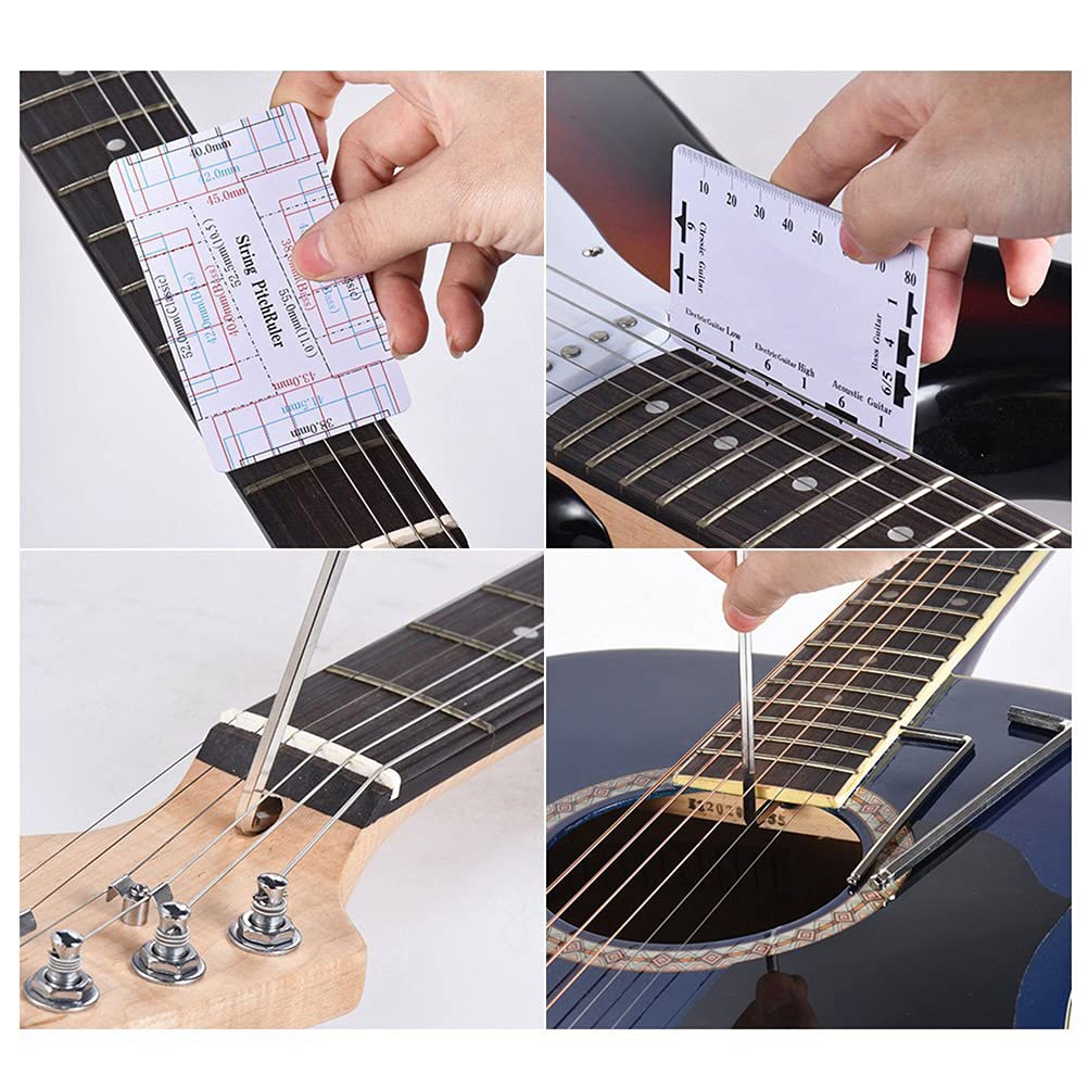 TIMESETL Guitar Repairing Tool Kit with Wire Plier, String Organizer, Fingerboard Protector, Hex Wrenches, Files, String Action