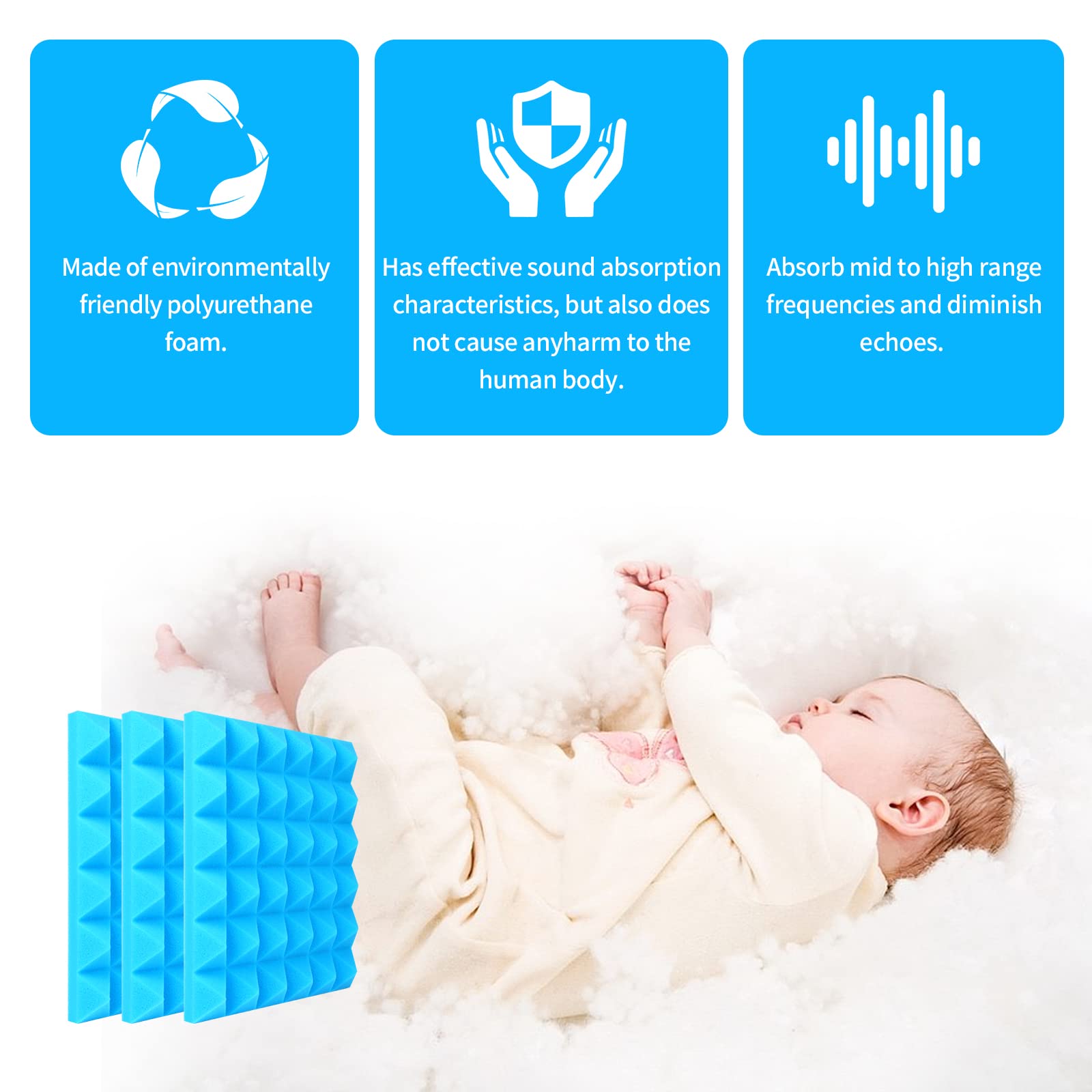 Musfunny Sound Proof Acoustic Foam Panels, 12 Pcs 2 '' x 12 '' x 12 '' Acoustic Panels Sound Absorbing Wall Panels for Studio Re