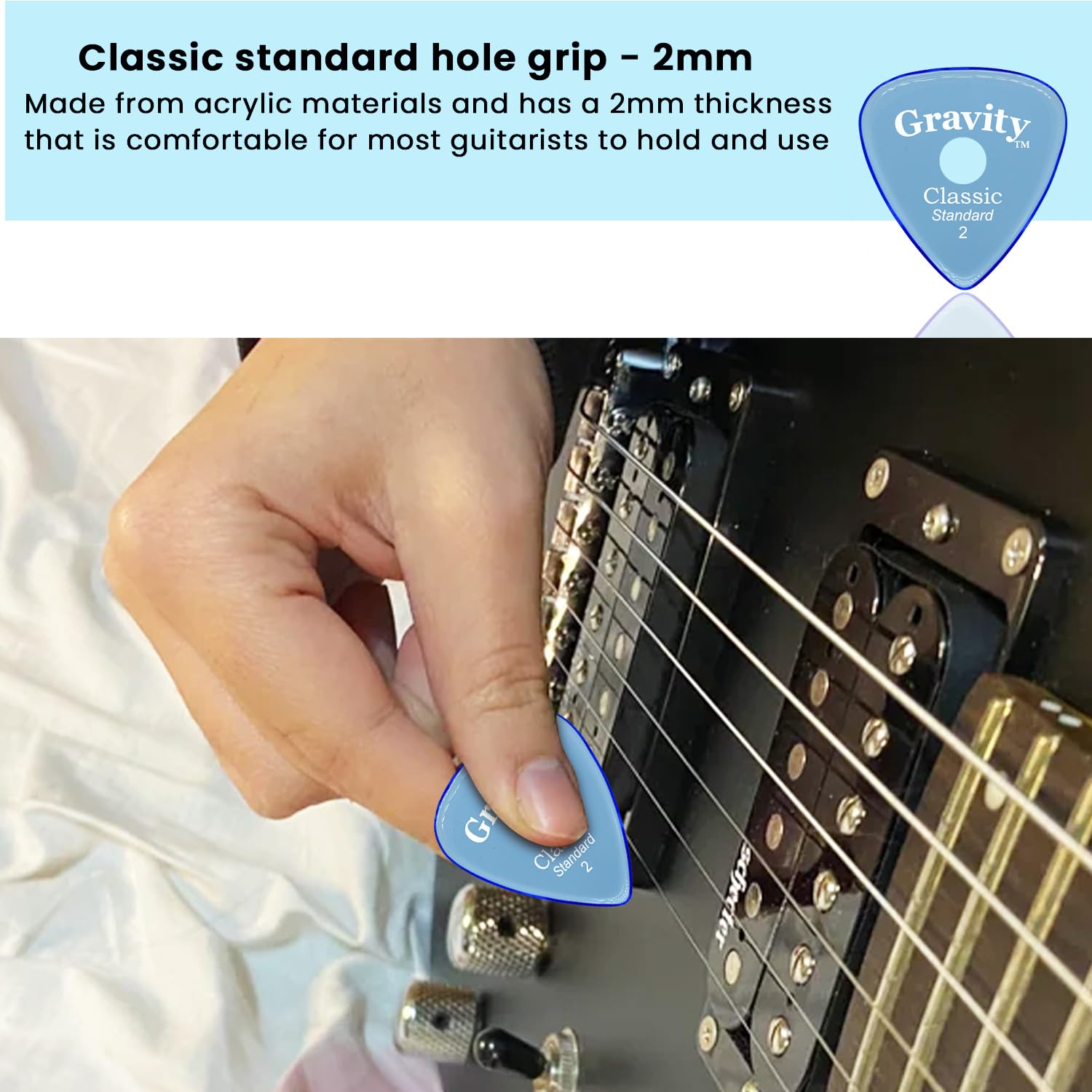 Gravity Picks Classic Guitar Pick - 2.0mm Blue - Polished w/Round Grip Hole