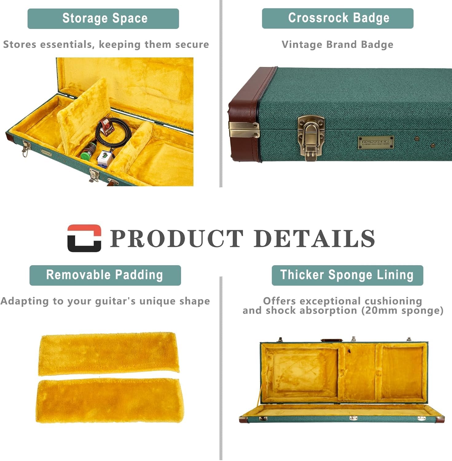 Crossrock Master Series Fender Precision & Jazz Bass Guitar Case | Malachite Blue Tweed Exterior, Re-Engineered Wooden Shell, Le