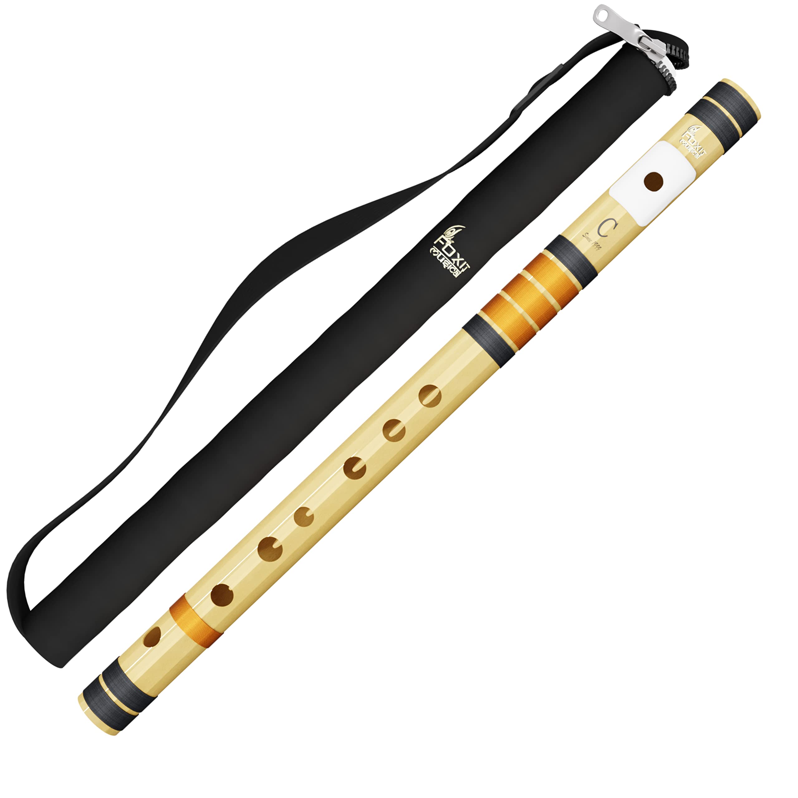 Foxit Musical Flutes Right Handed C Natural Tuned With Tanpura A=440Hz Pvc Fiber (With Carry Bag) (Pvc C Natural Left Hend, Blac
