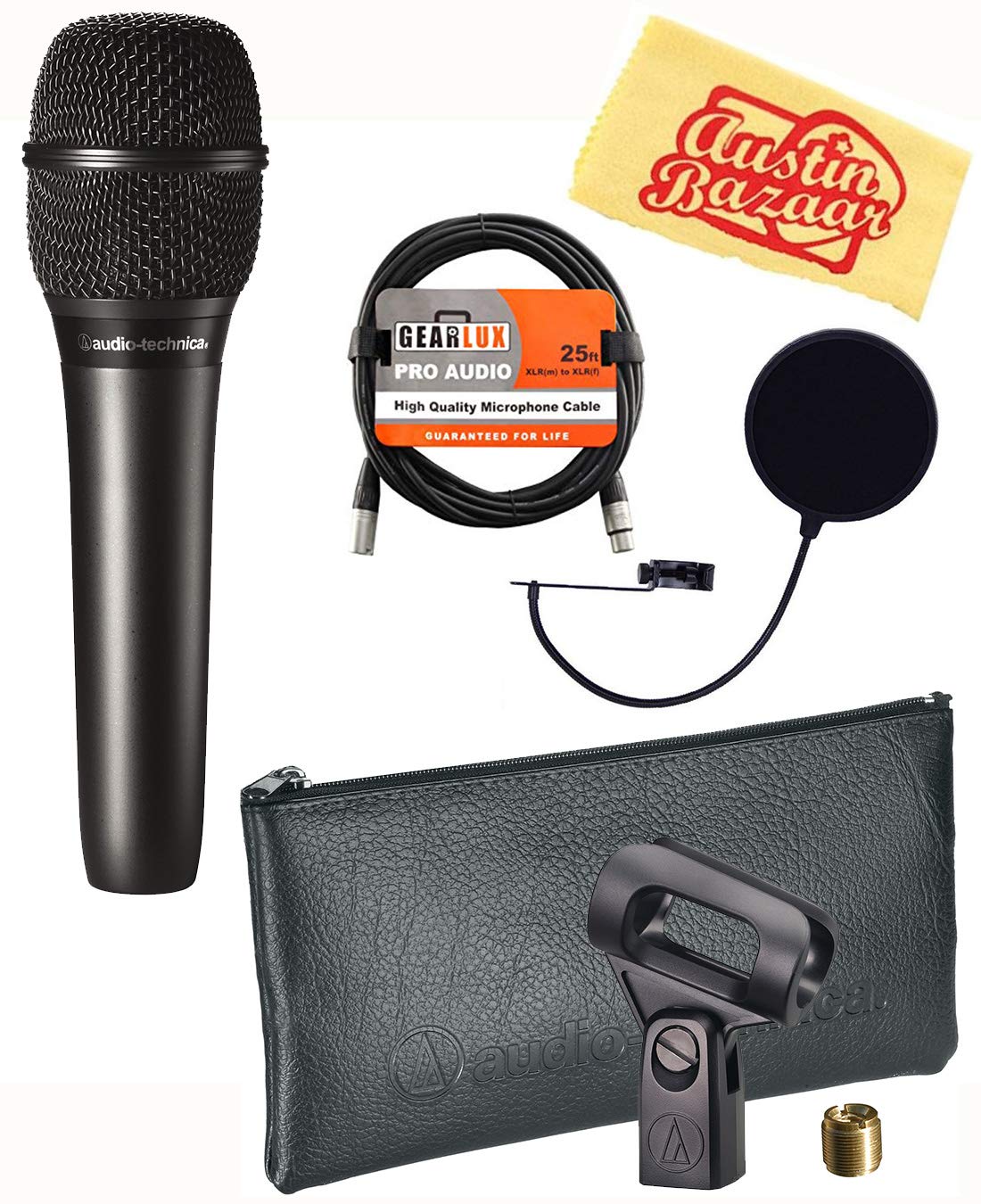 Audio-Technica AT2010 Cardioid Condenser Handheld Microphone Bundle with Pop Filter, XLR Cable, and Austin Bazaar Polishing Clot