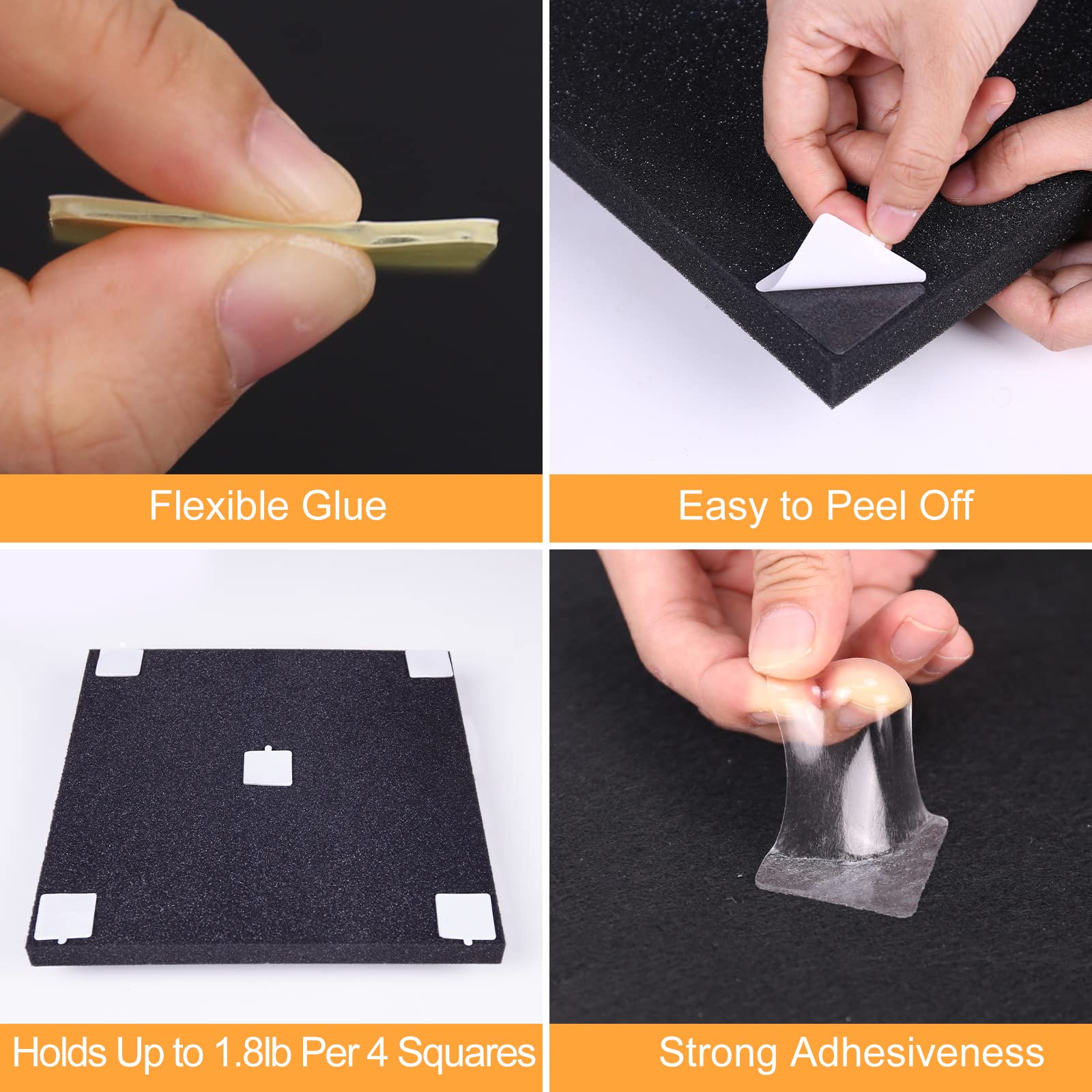 Sonicism 120 Pack Pyramid Double Sided Tape Squares for Acoustic Foam Sheets, Heavy Duty Wall Mounting Tape Squares for Polyeste