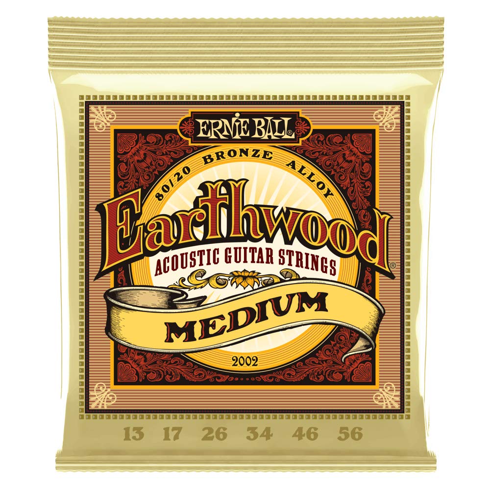Ernie Ball Earthwood Medium 80/20 Bronze Acoustic Guitar Strings, 13-56 Gauge (P02002)'-Single Pack