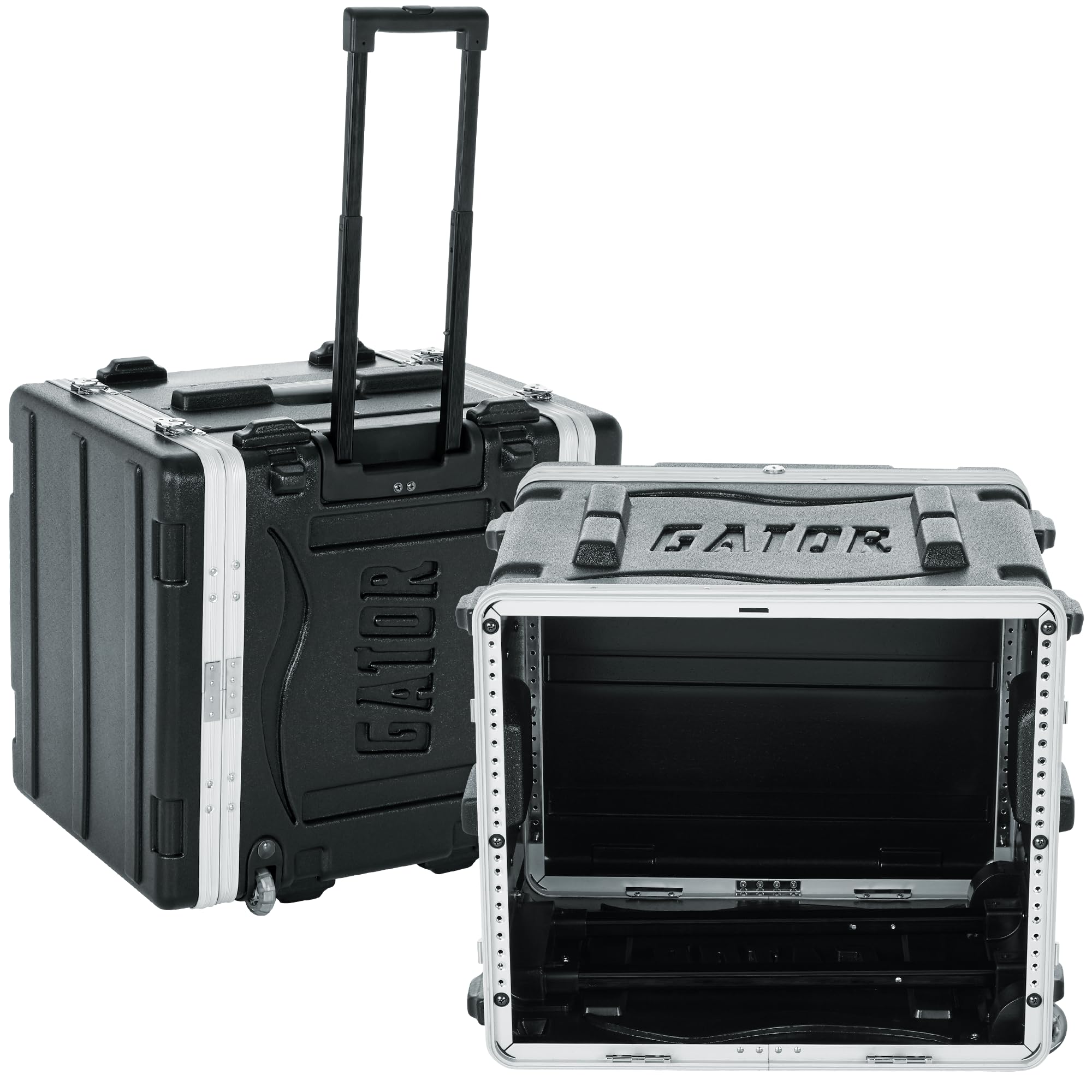 Gator Cases Lightweight Rolling 8U Rack Case with Heavy Duty Latches, Retractable Tow Handle, and Recessed Wheels, Standard 19.2