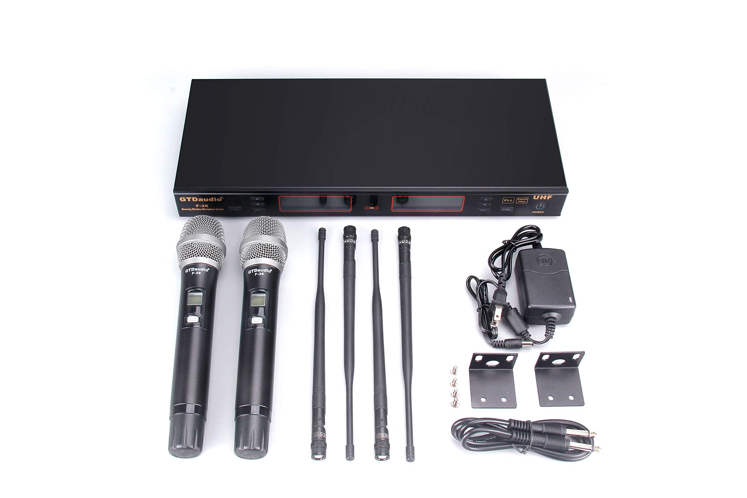 GTD Audio 2x100 Channel UHF Diversity Wireless Hand-held Microphone Karaoke Mic System F-36 (2 Hand held mics)