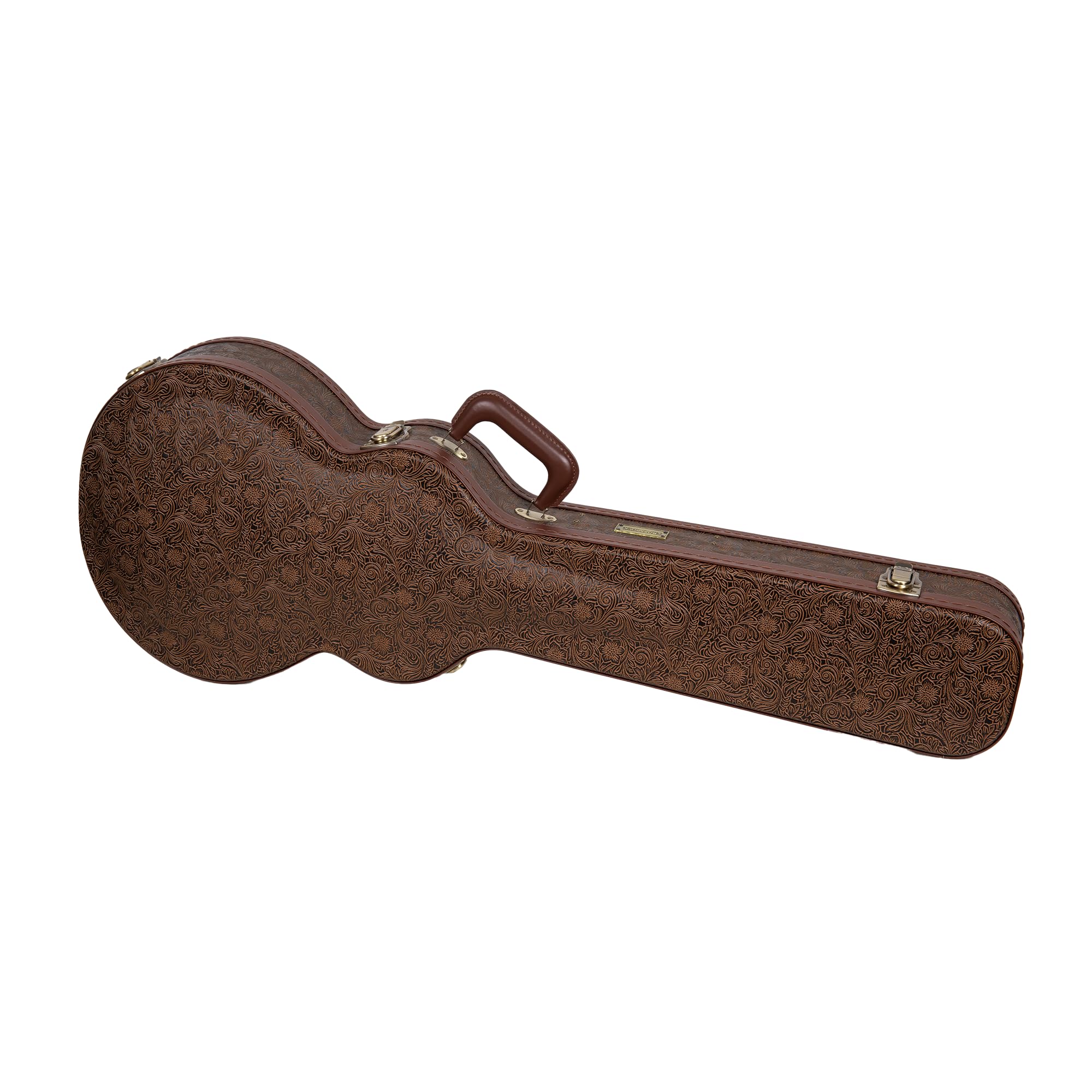 Crossrock Wooden Les Paul Guitar Case | Blossom Brown Finish, Burgundy Velvet Interior, Lock - Designer Series