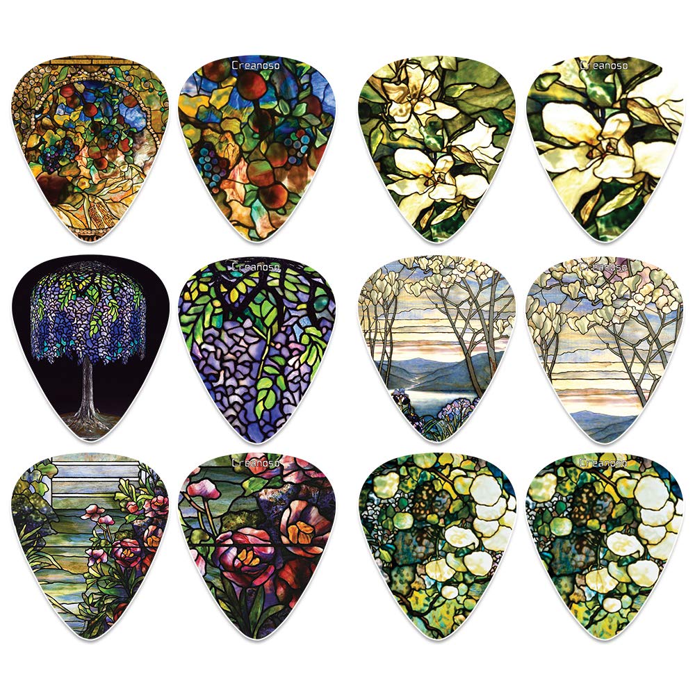 Creanoso Tiffany Stained Glass Famous Art Guitar Picks (12-Packs)- Cool Guitar Picks For Men Women - Stocking Stuffers Mom Dad B