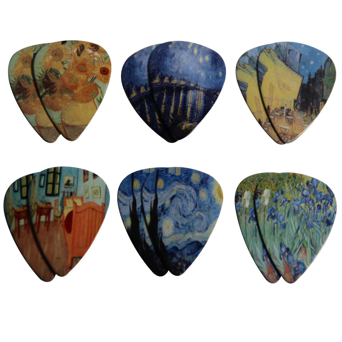 Creanoso Vincent Van Gogh Guitar Picks - Celluloid Medium 12 Pack - Starry Night Sunflowers Cafe - Best Stocking Stuffer Gifts f