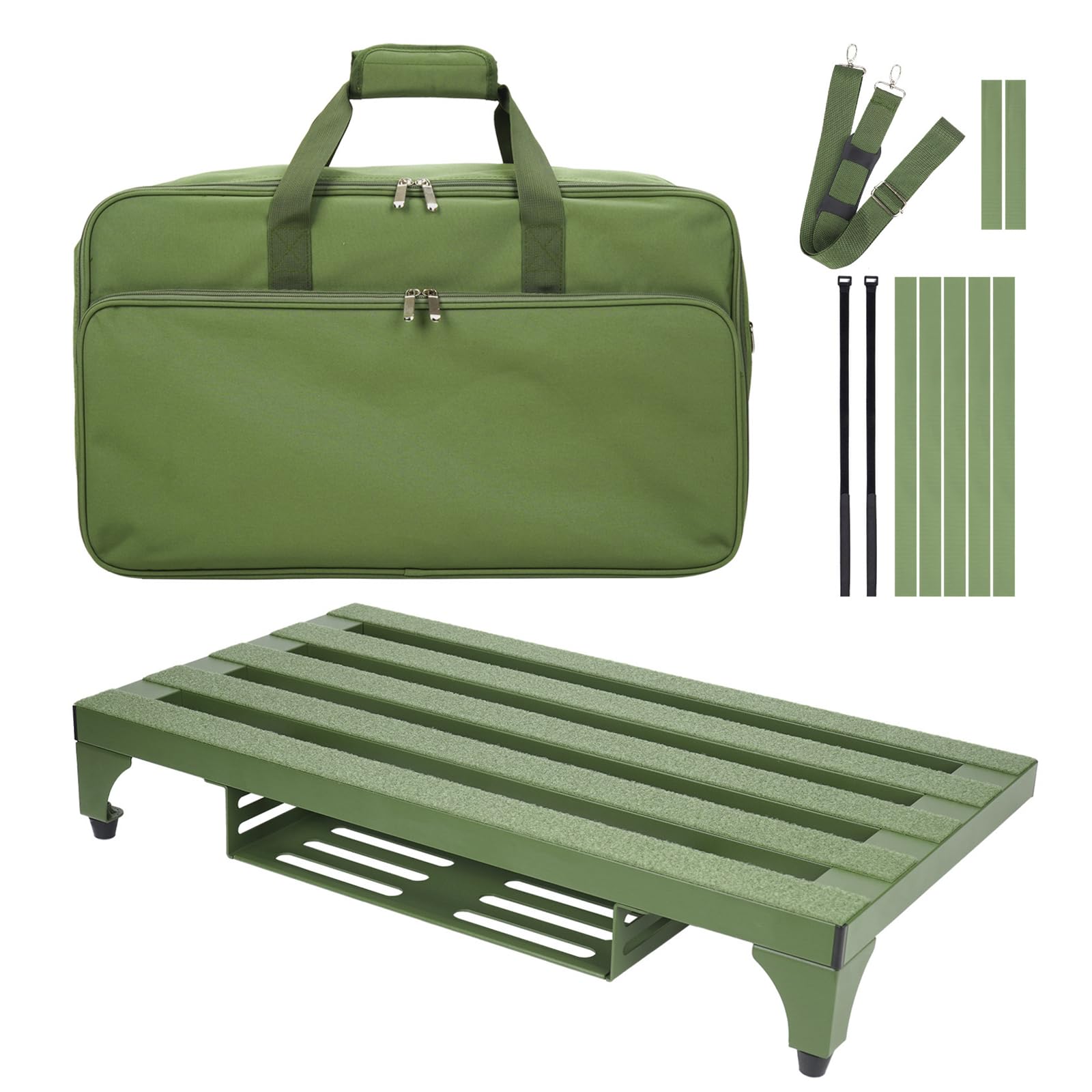 SOYAN 22 x 12.5 Aluminum Alloy Guitar Pedal Board with Power Supply Tray, Carry Bag & Mounting Tapes Included (Green, APB-22GN)