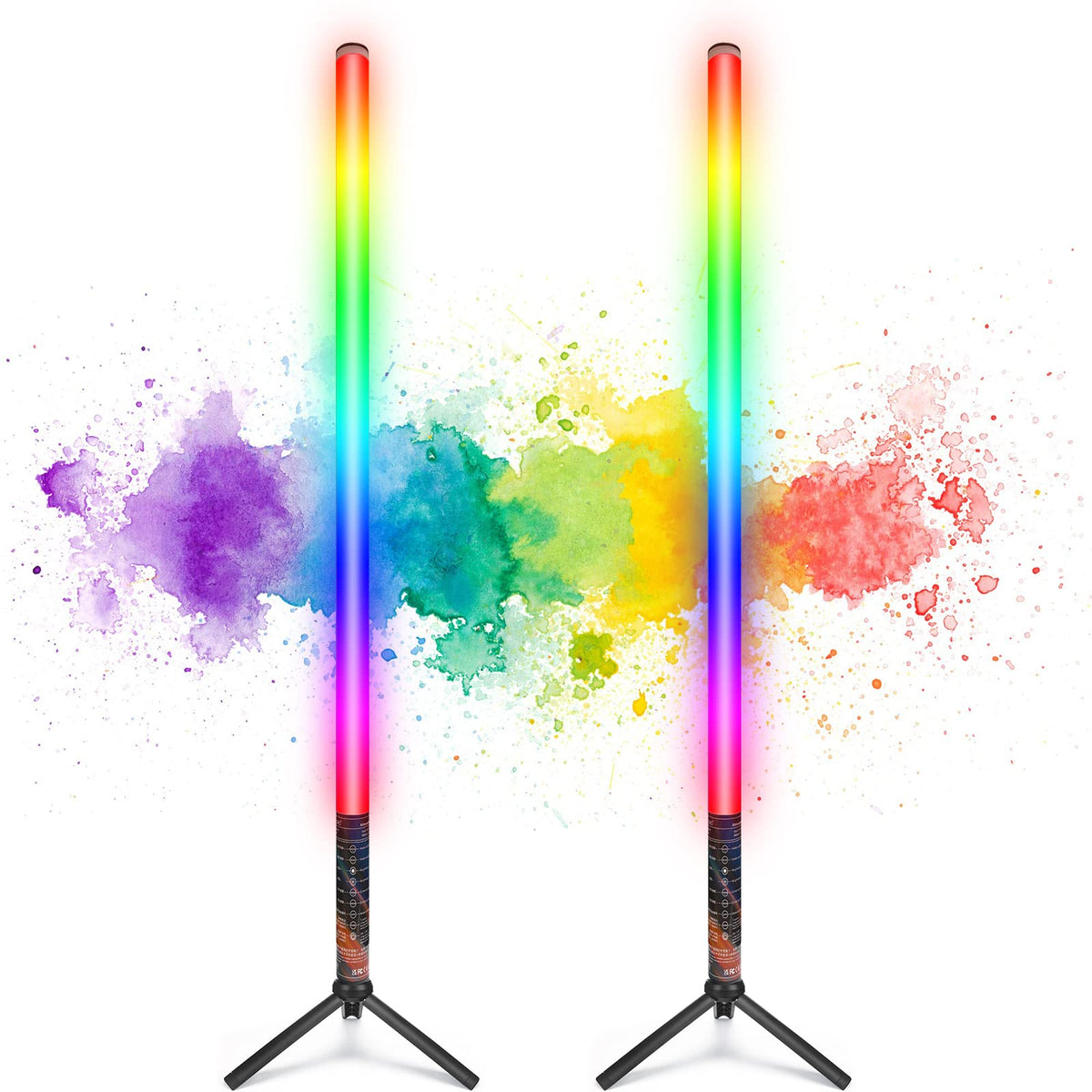 Luxceo 2Pack Rgb Tube Light Bar With Light Stand, Battery Powered Led Video Light Wand Stick For Dj Lighting, Dance Club And Pho